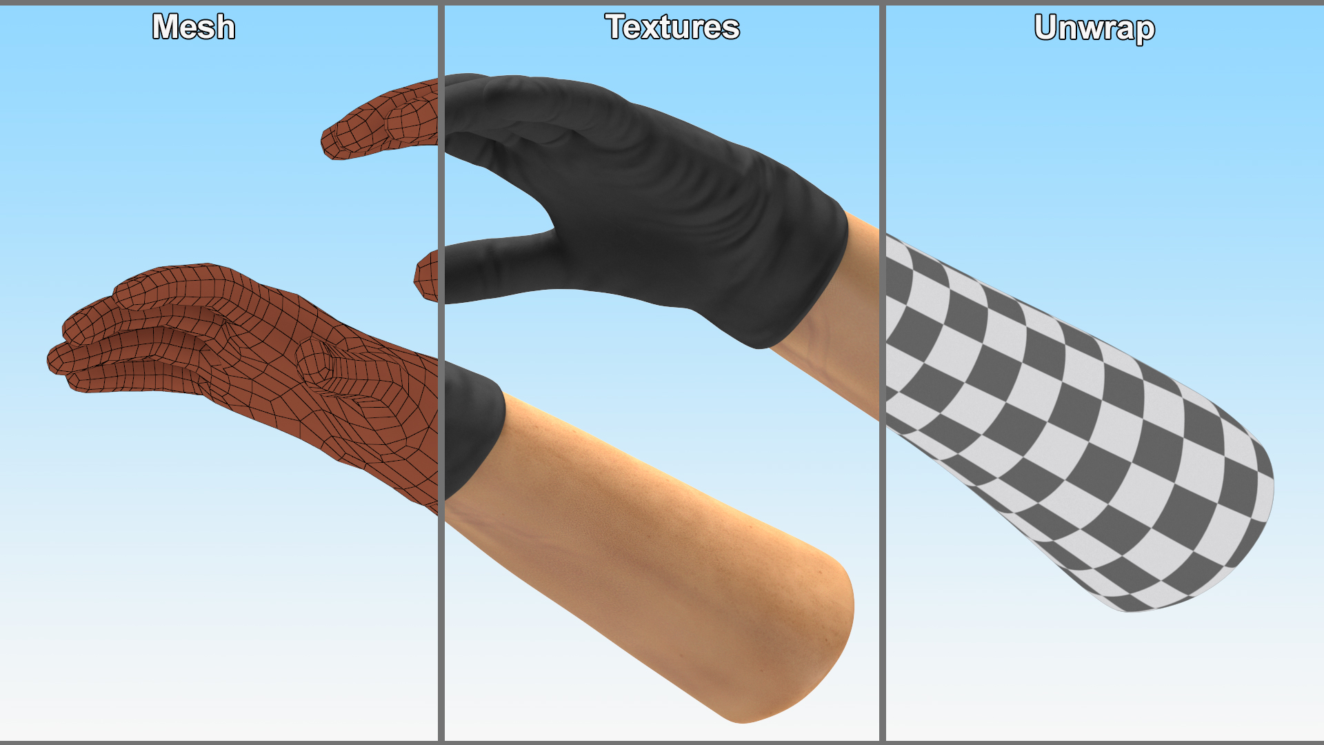 3D Gloved Hands Medical Black