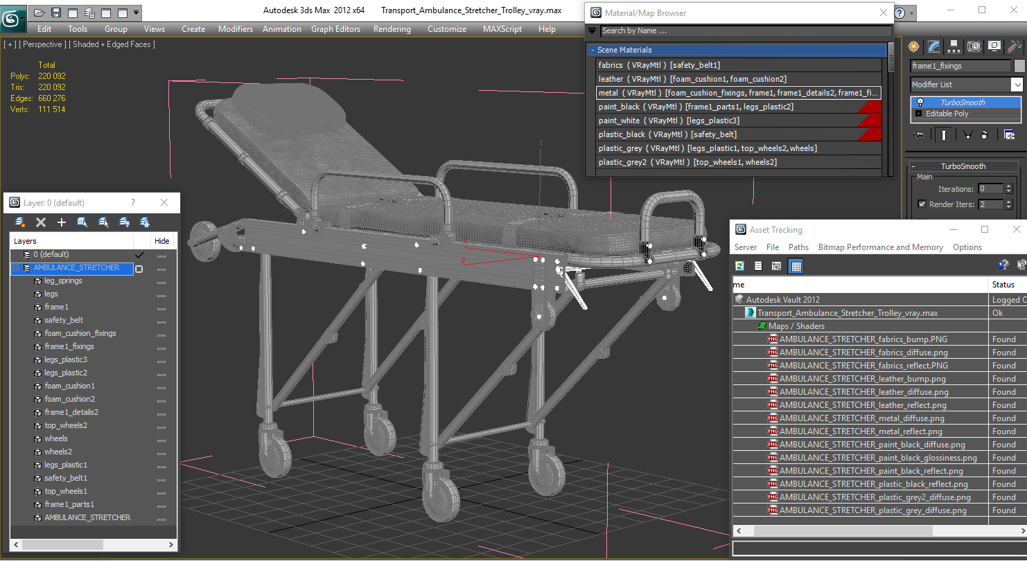 Transport Ambulance Stretcher Trolley 3D