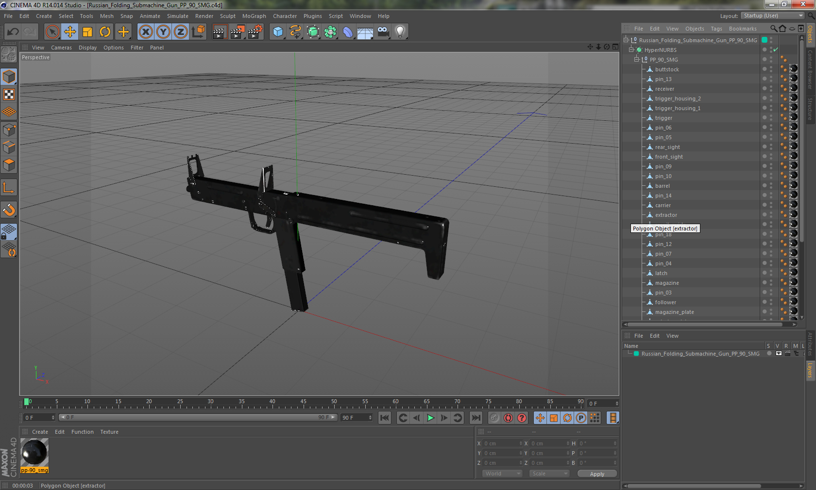 3D model Russian Folding Submachine Gun PP 90 SMG