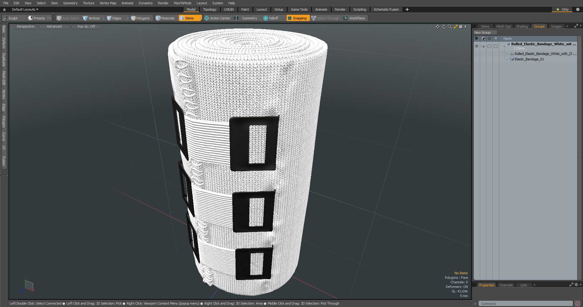 3D model Rolled Elastic Bandage White with Clamps