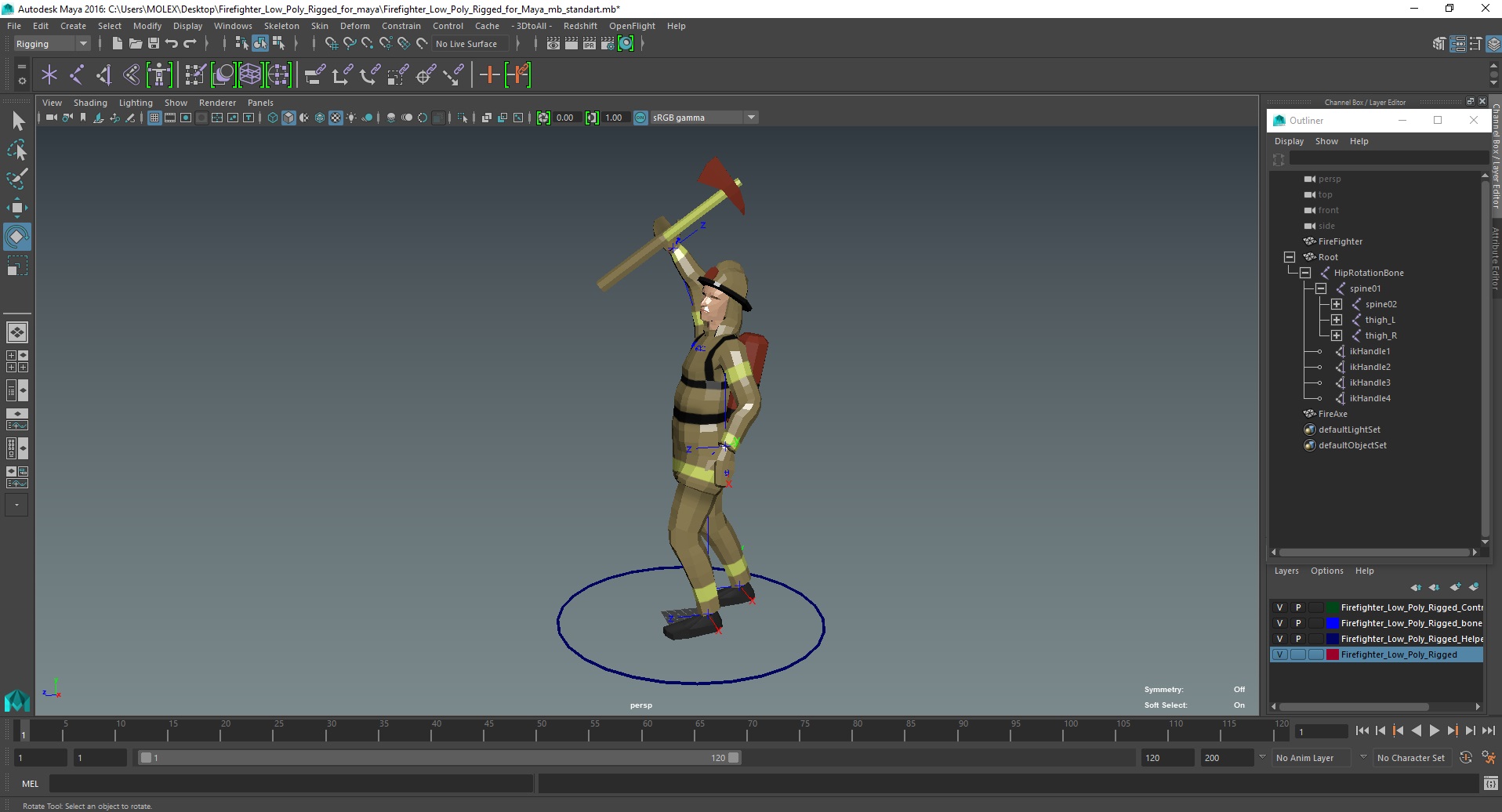 3D Firefighter Low Poly Rigged for Maya