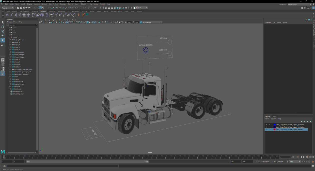 3D Mack Cargo Truck White Rigged for Maya model