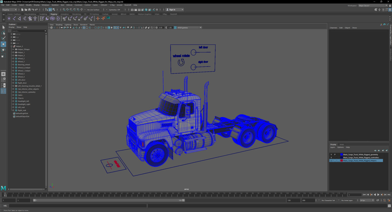 3D Mack Cargo Truck White Rigged for Maya model