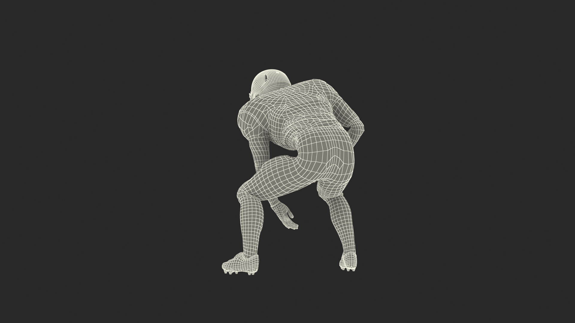 3D Black Man American Football Player Crouching Red Uniform