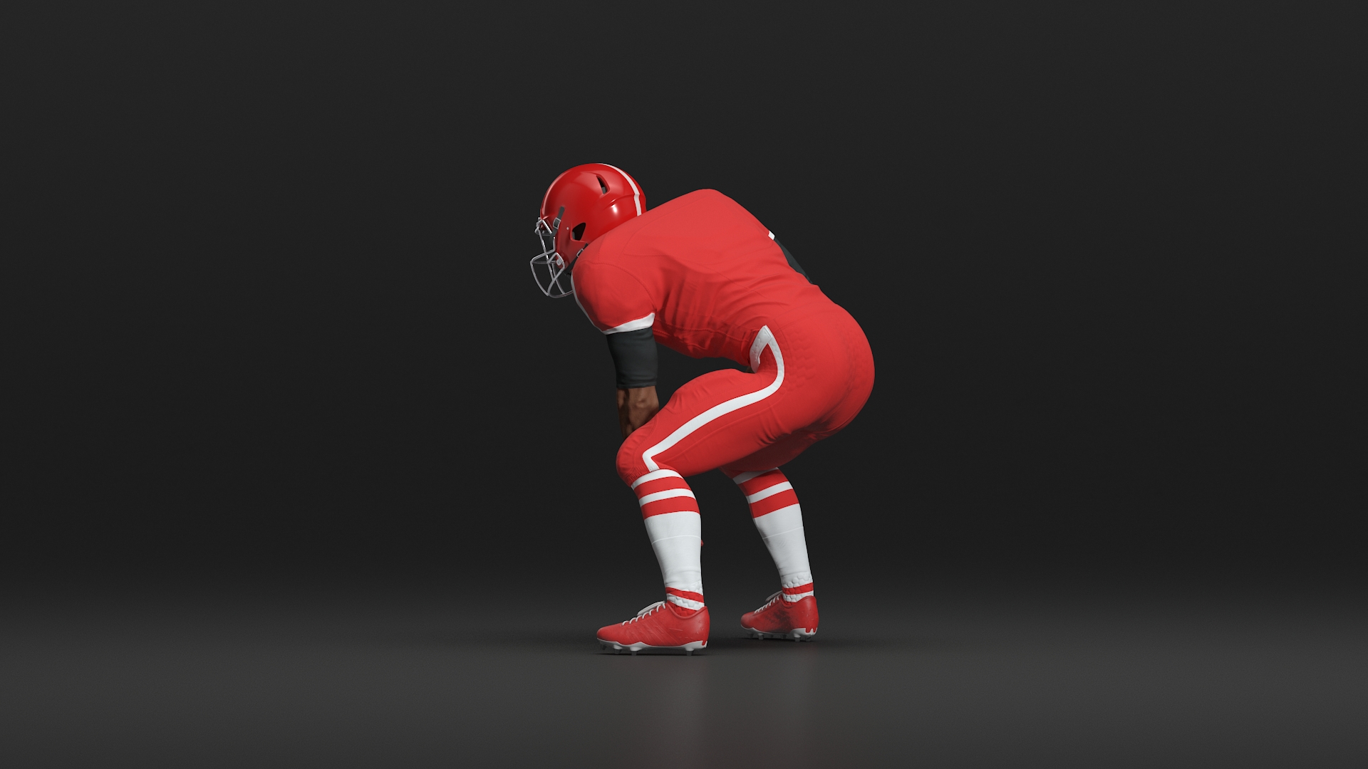 3D Black Man American Football Player Crouching Red Uniform