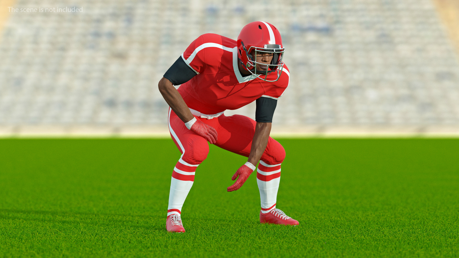 3D Black Man American Football Player Crouching Red Uniform