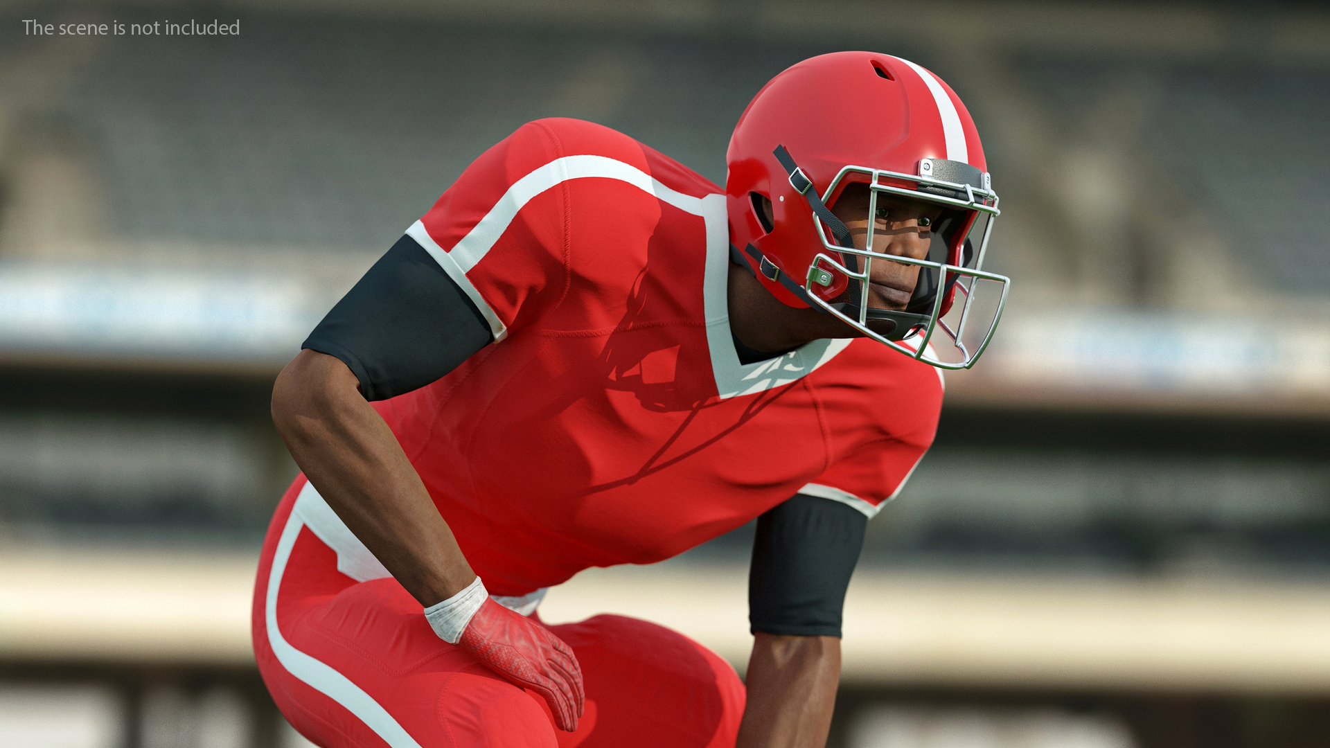 3D Black Man American Football Player Crouching Red Uniform