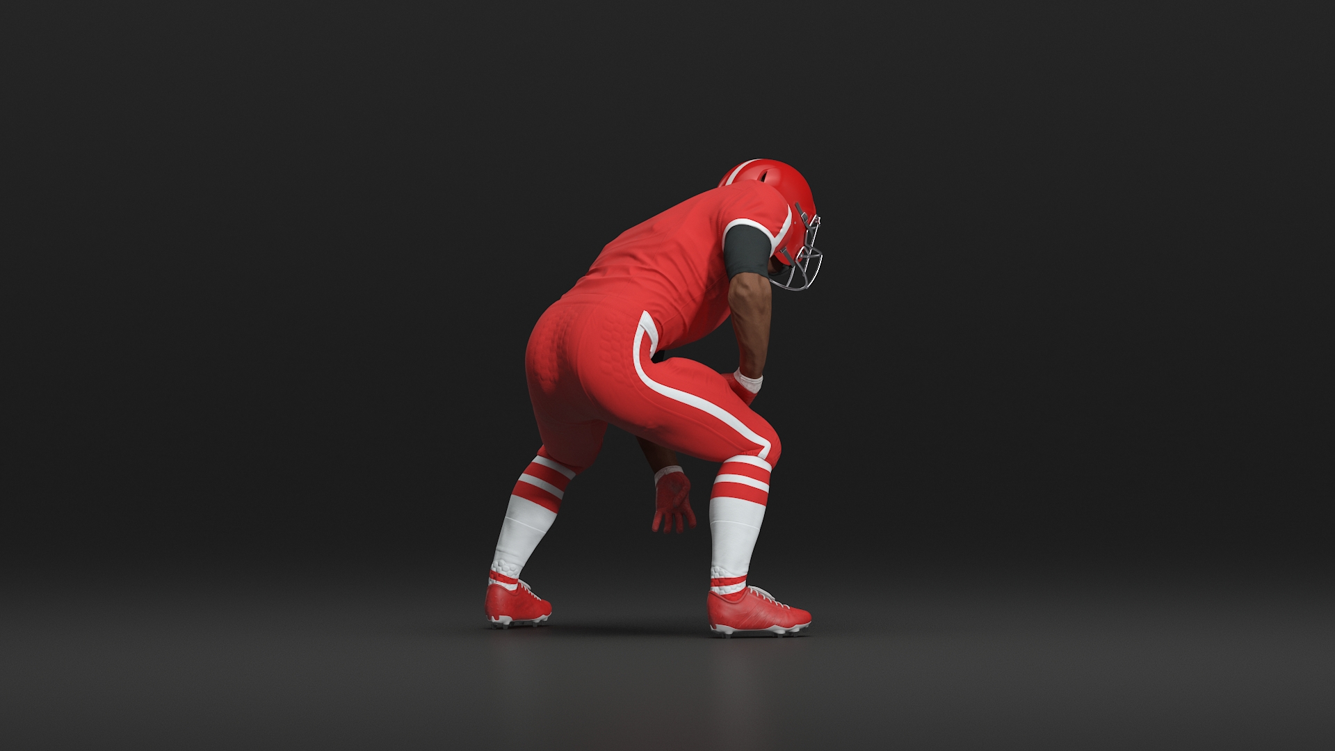 3D Black Man American Football Player Crouching Red Uniform