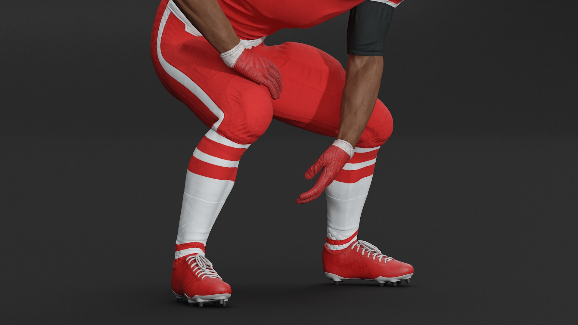 3D Black Man American Football Player Crouching Red Uniform