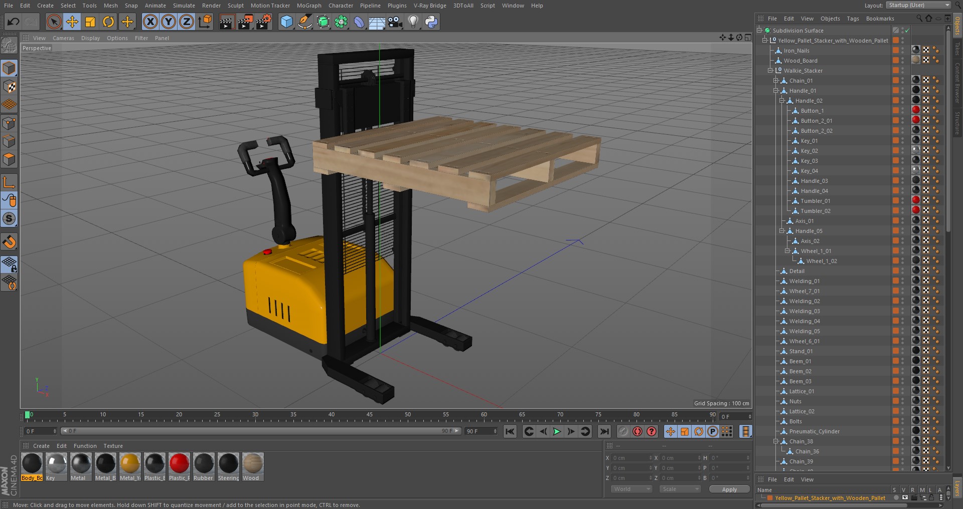 3D model Yellow Pallet Stacker with Wooden Pallet