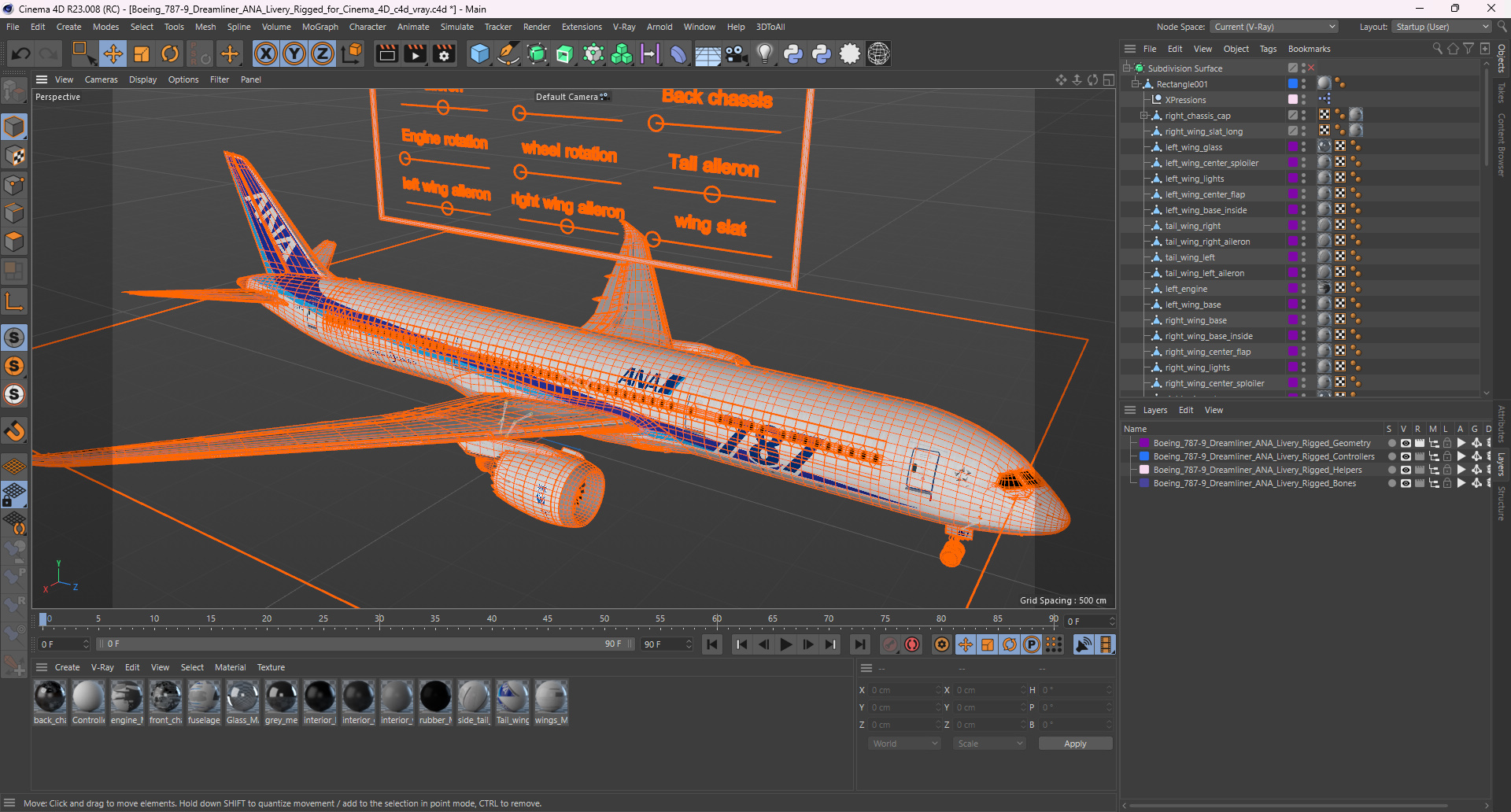 3D model Boeing 787-9 Dreamliner ANA Livery Rigged for Cinema 4D