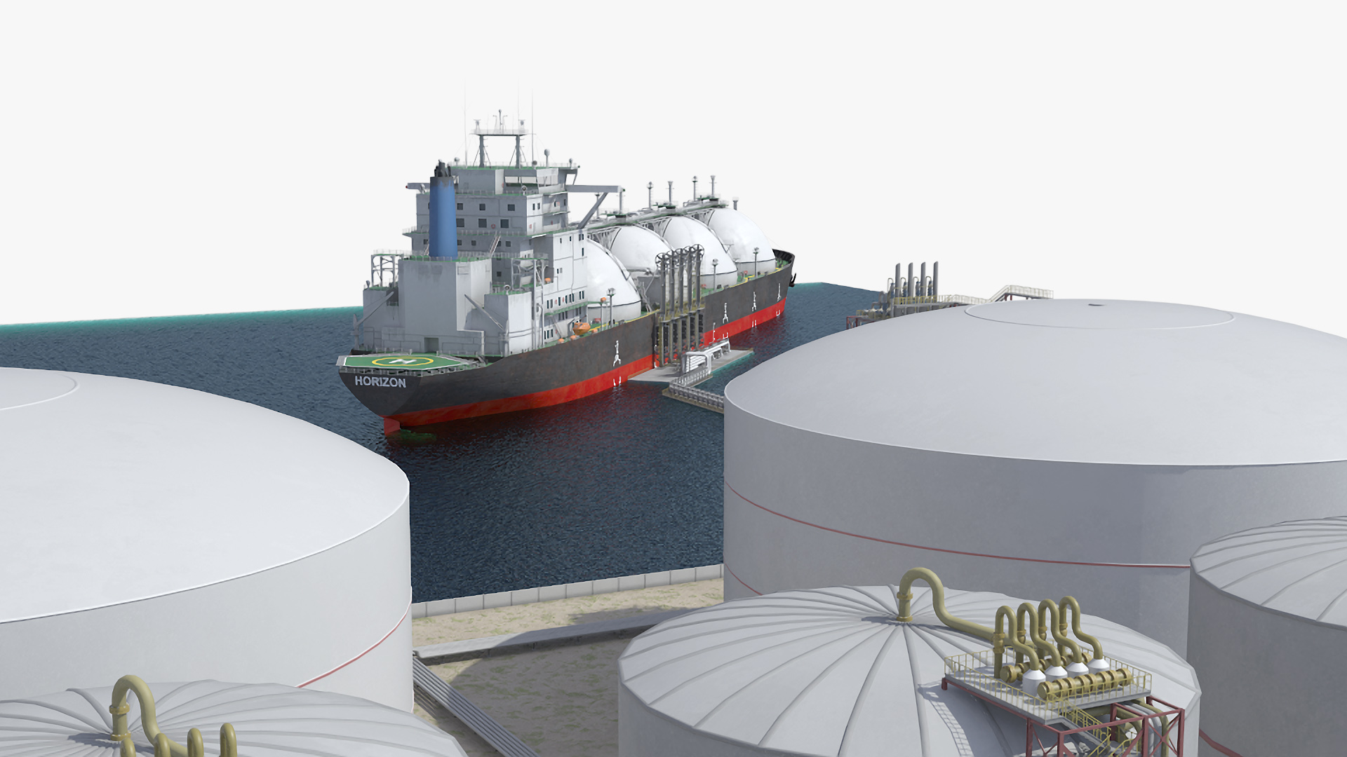 3D LNG Export Terminal with Gas Carrier Ship