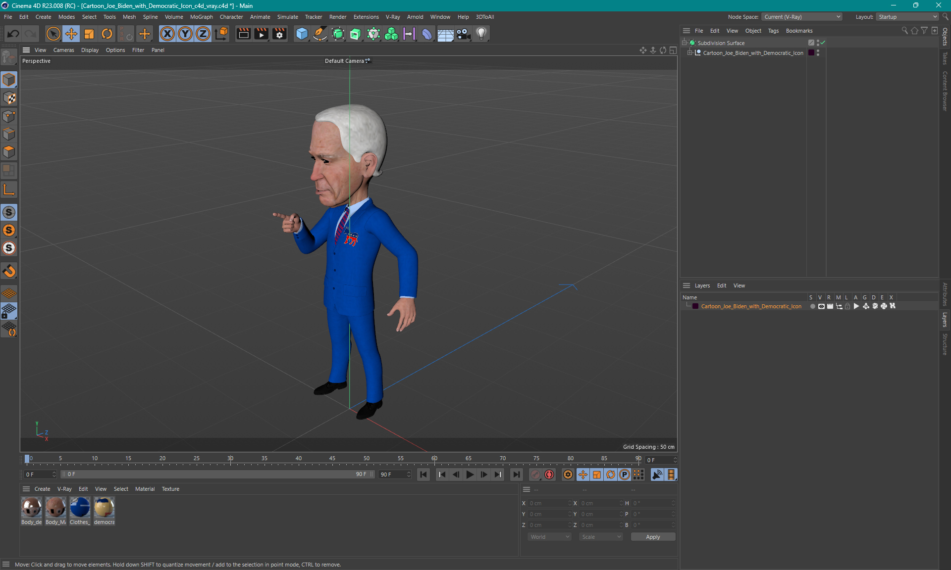 3D Cartoon Joe Biden with Democratic Icon model