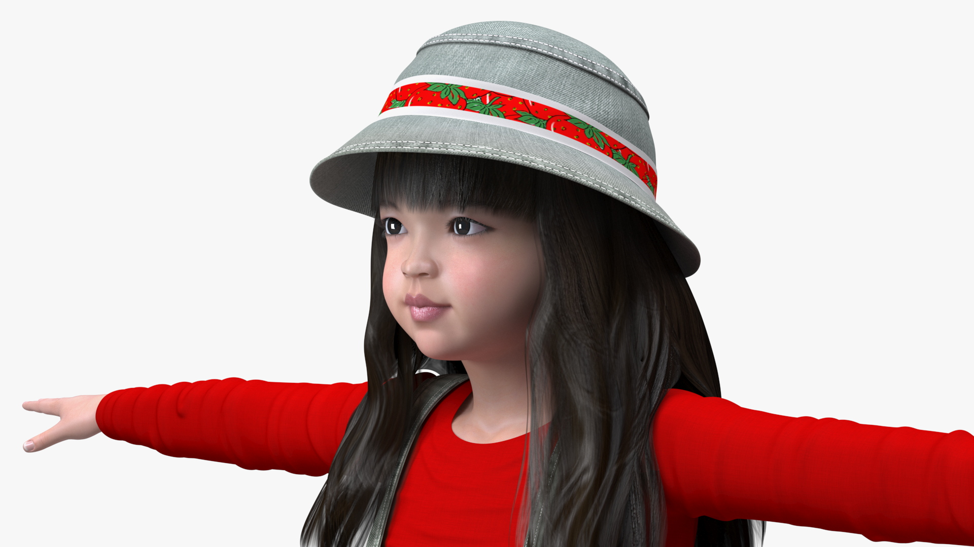 3D Realistic Chinese Girl Child in Street Dress T-Pose