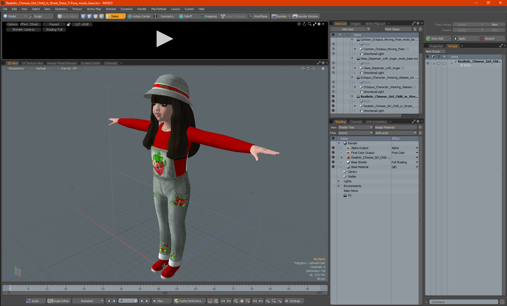 3D Realistic Chinese Girl Child in Street Dress T-Pose