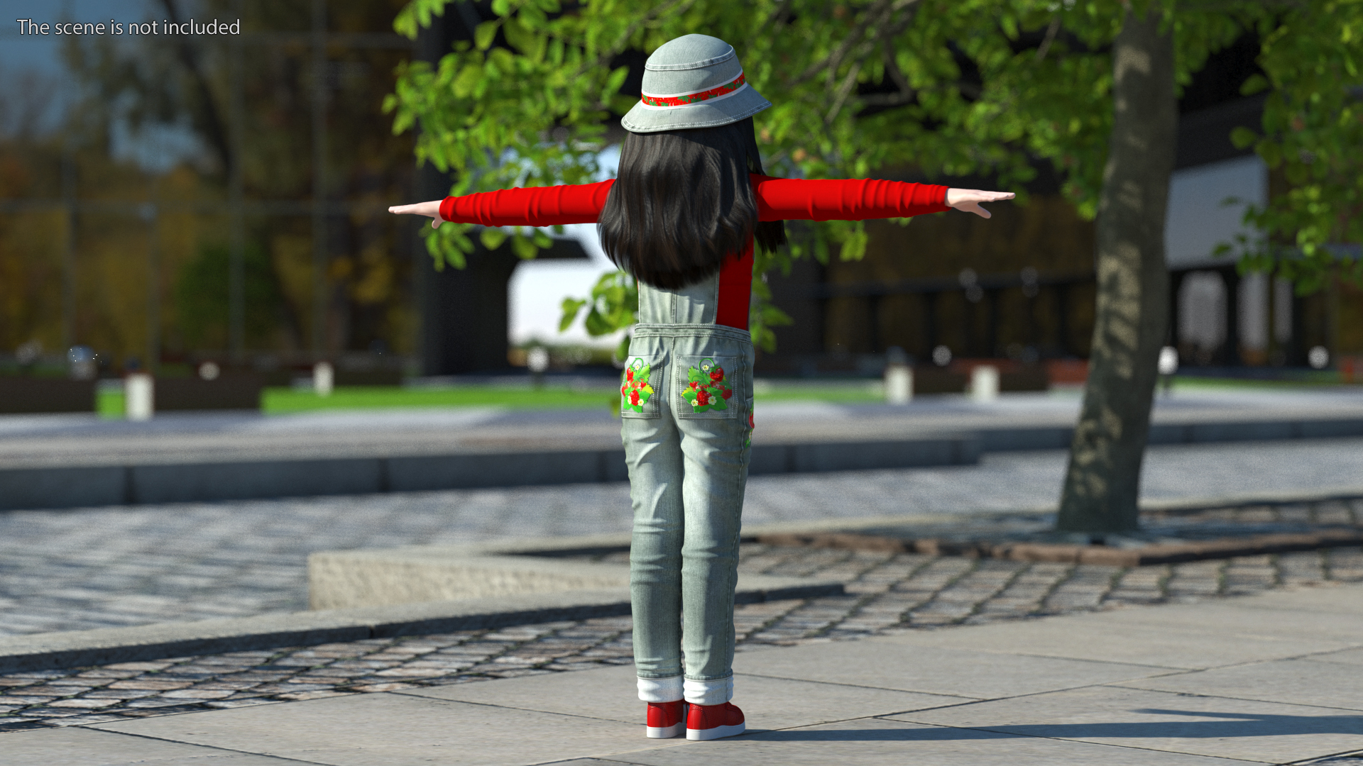 3D Realistic Chinese Girl Child in Street Dress T-Pose