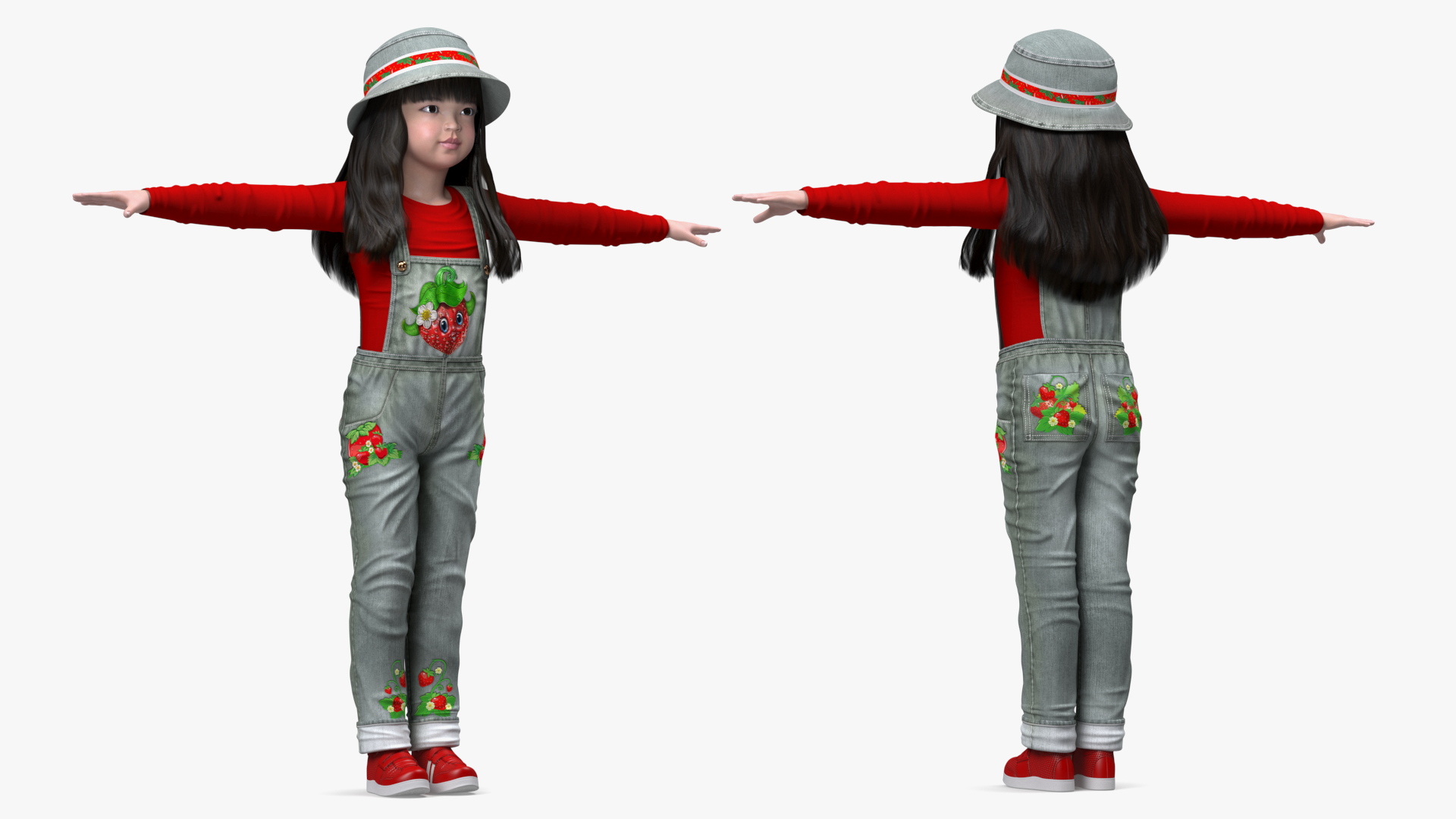 3D Realistic Chinese Girl Child in Street Dress T-Pose