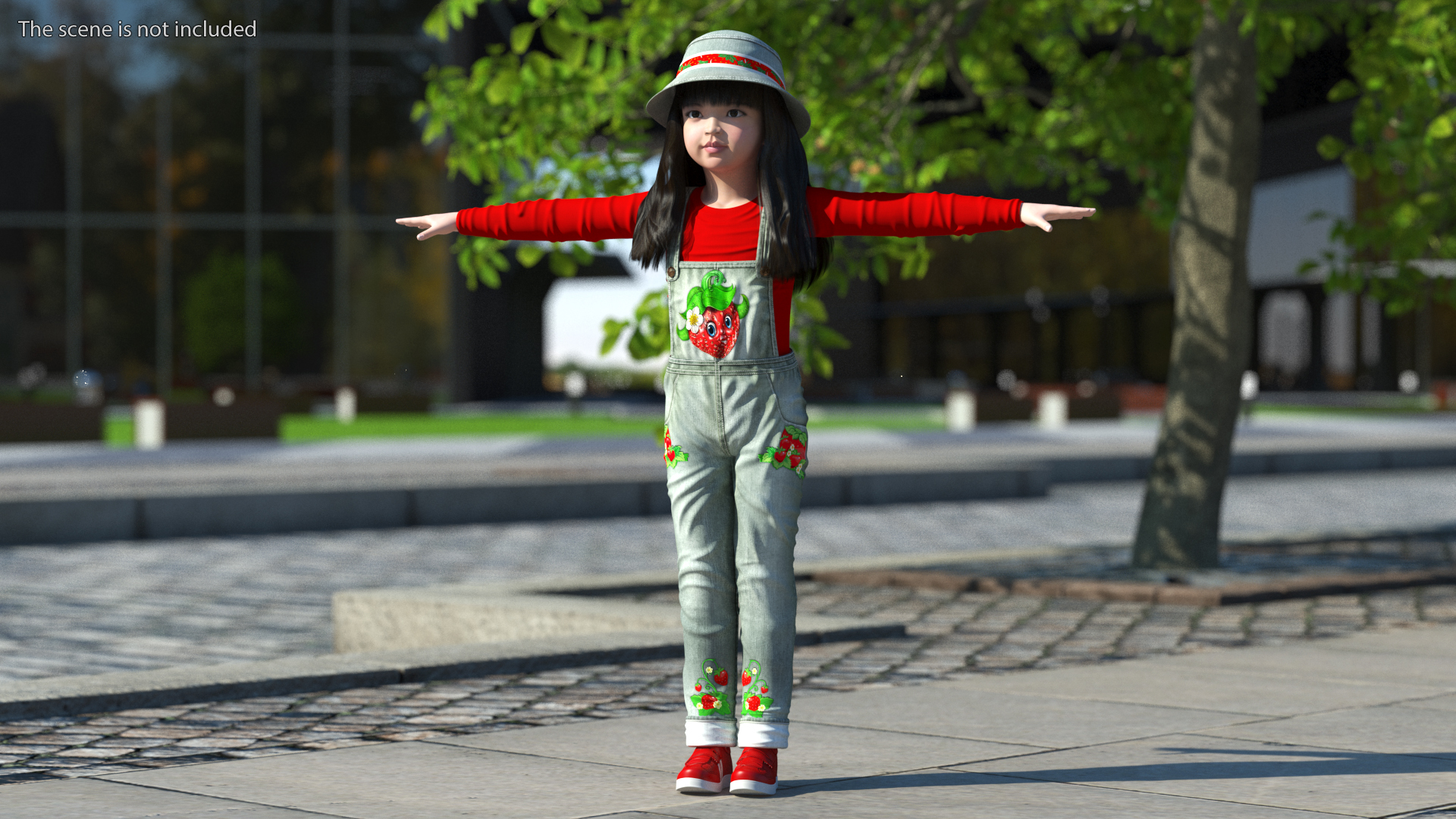 3D Realistic Chinese Girl Child in Street Dress T-Pose