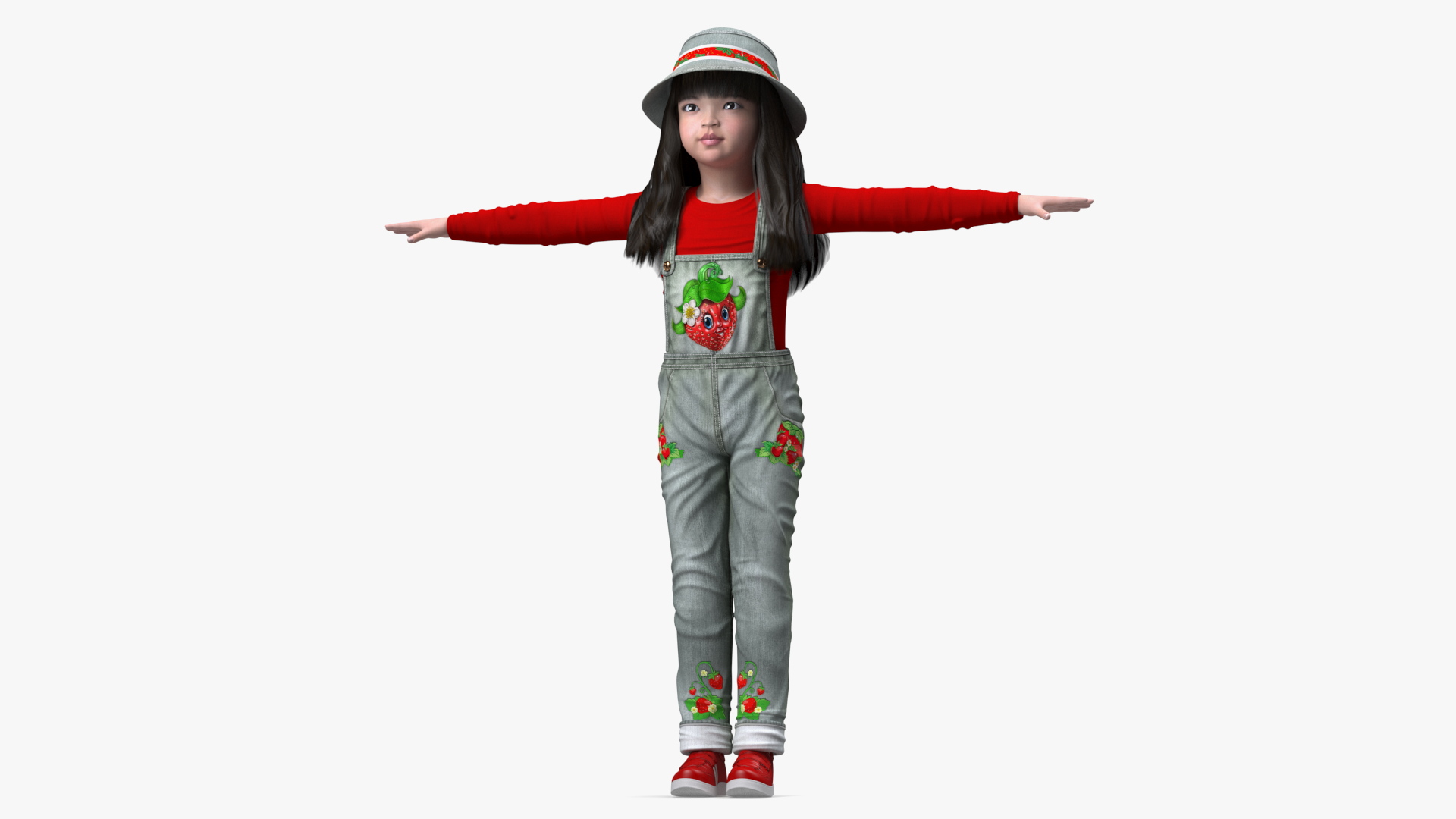 3D Realistic Chinese Girl Child in Street Dress T-Pose