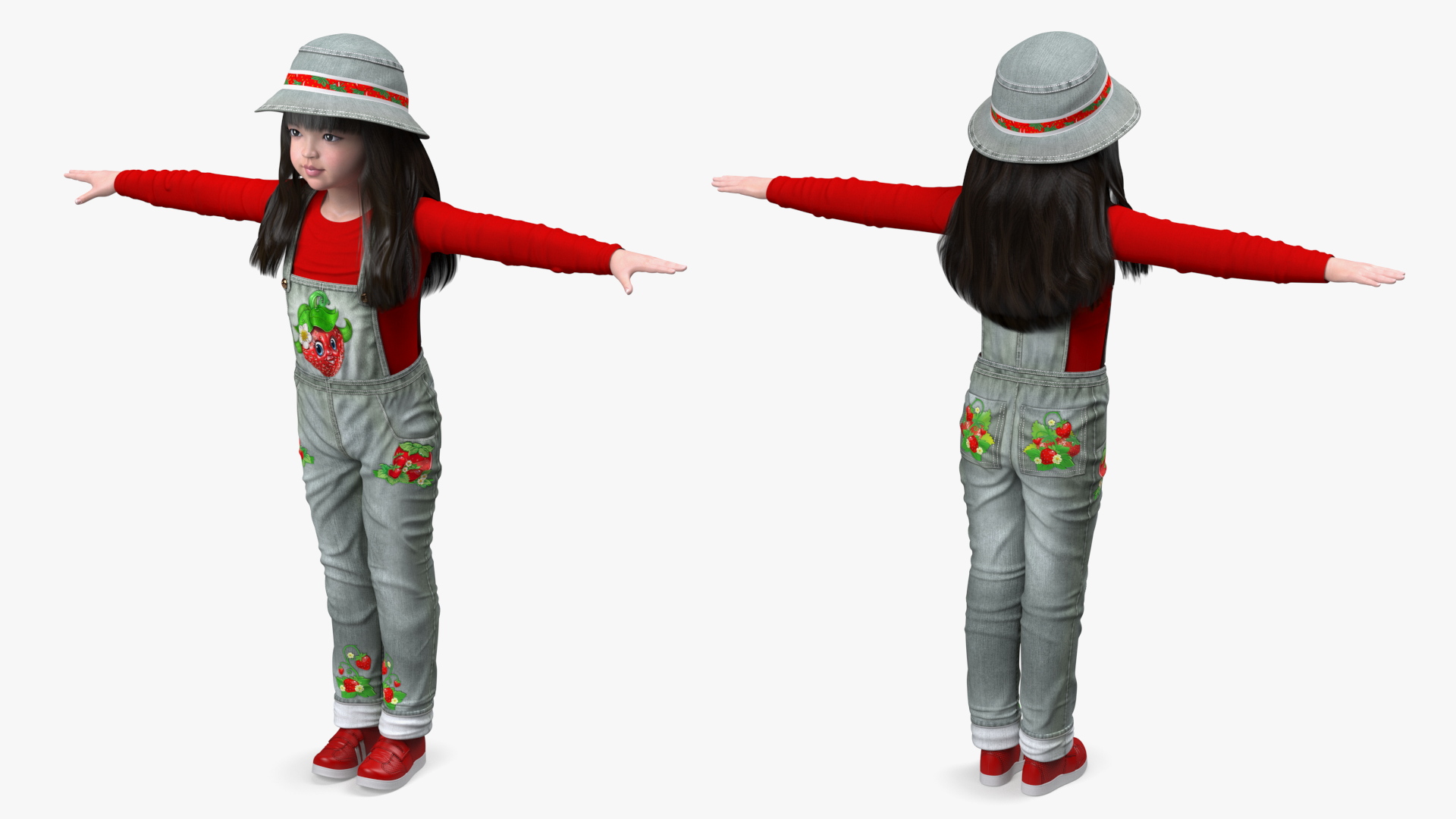 3D Realistic Chinese Girl Child in Street Dress T-Pose