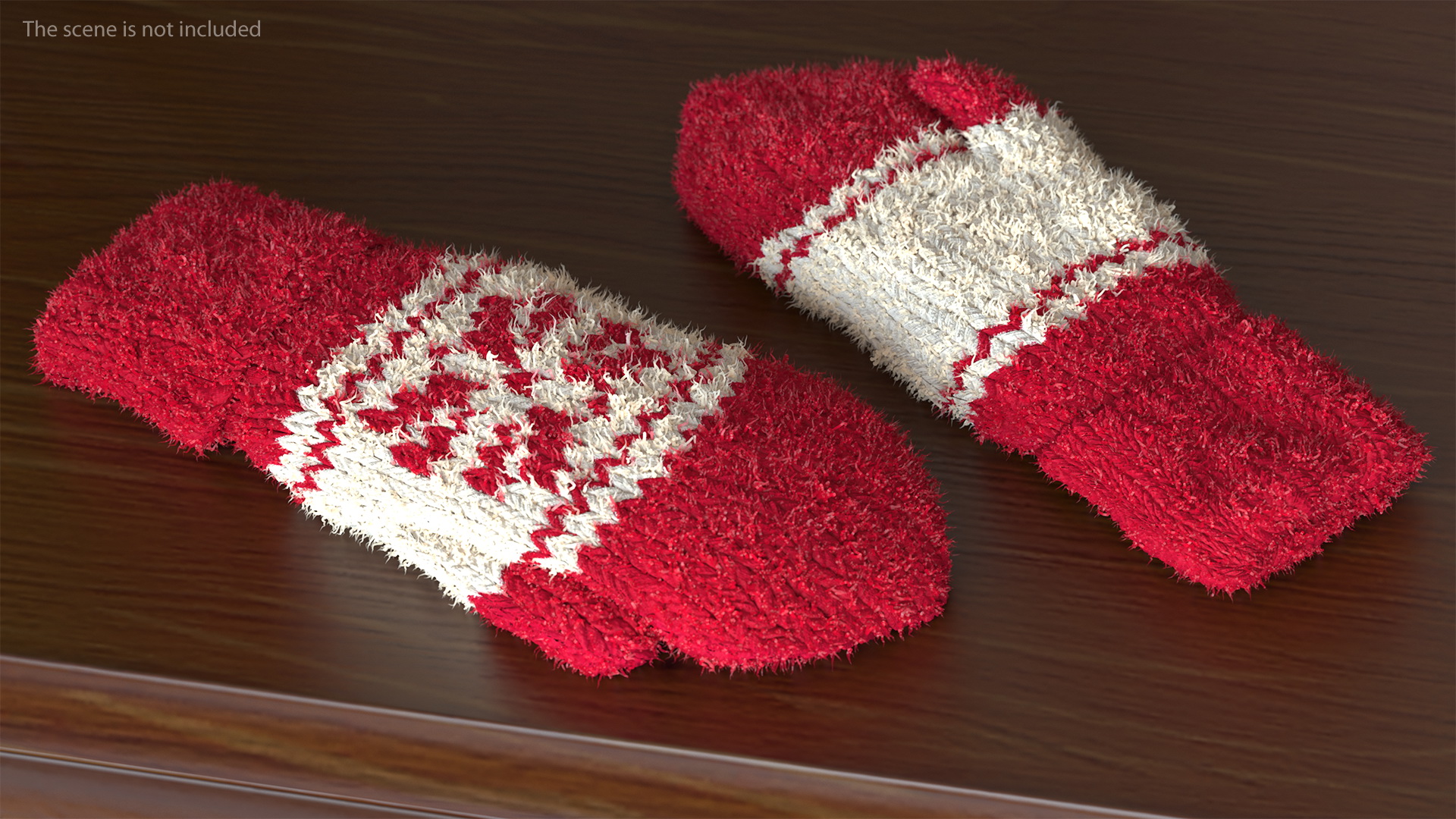 3D Knitted Red Wool Mittens Fur model