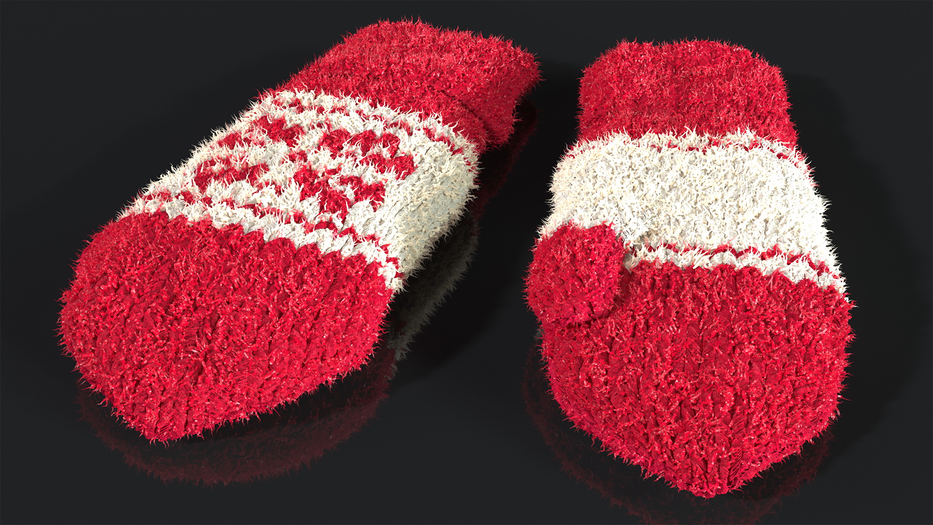 3D Knitted Red Wool Mittens Fur model