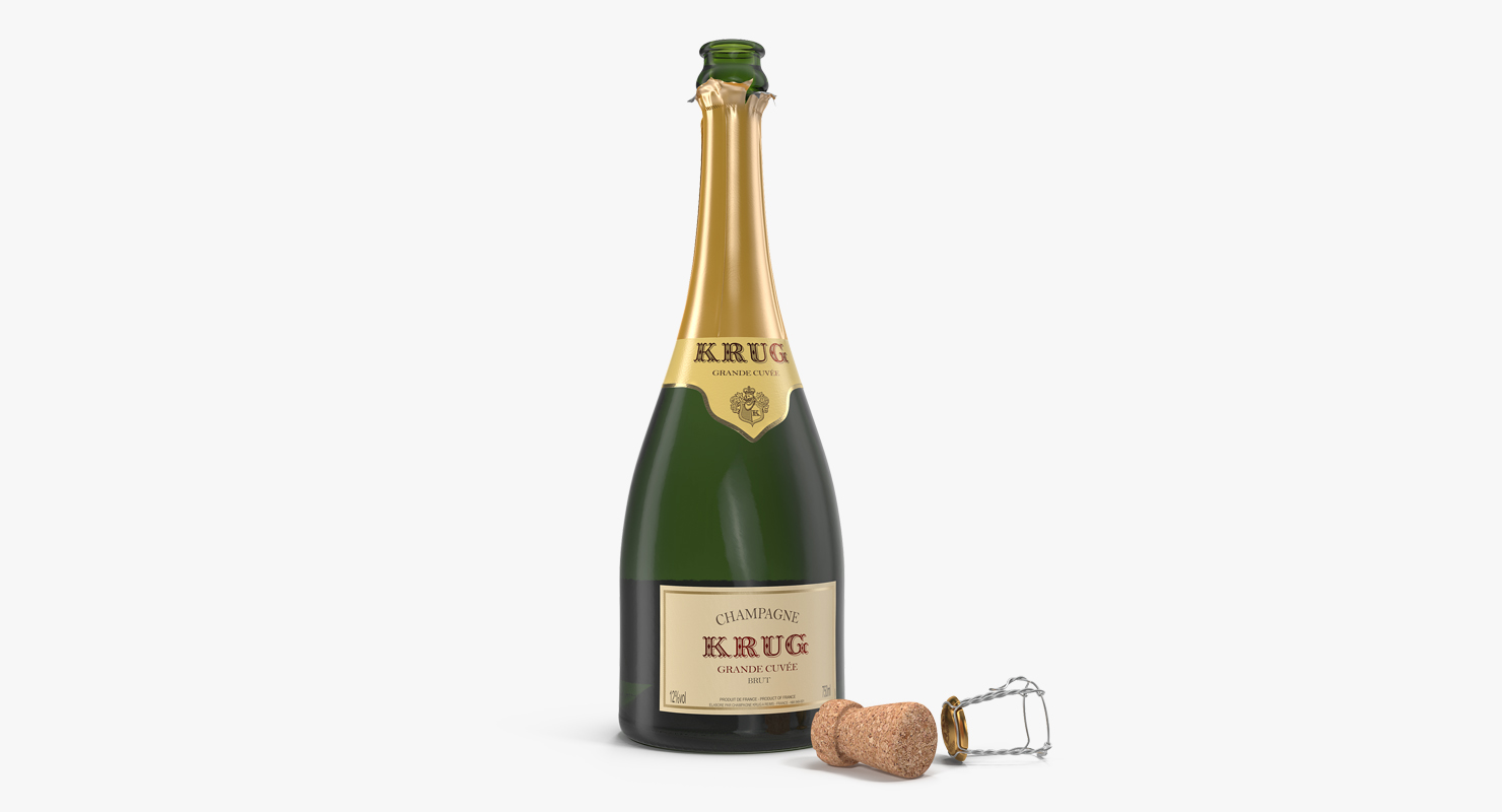 3D Champagne Bottle Krug Opened model