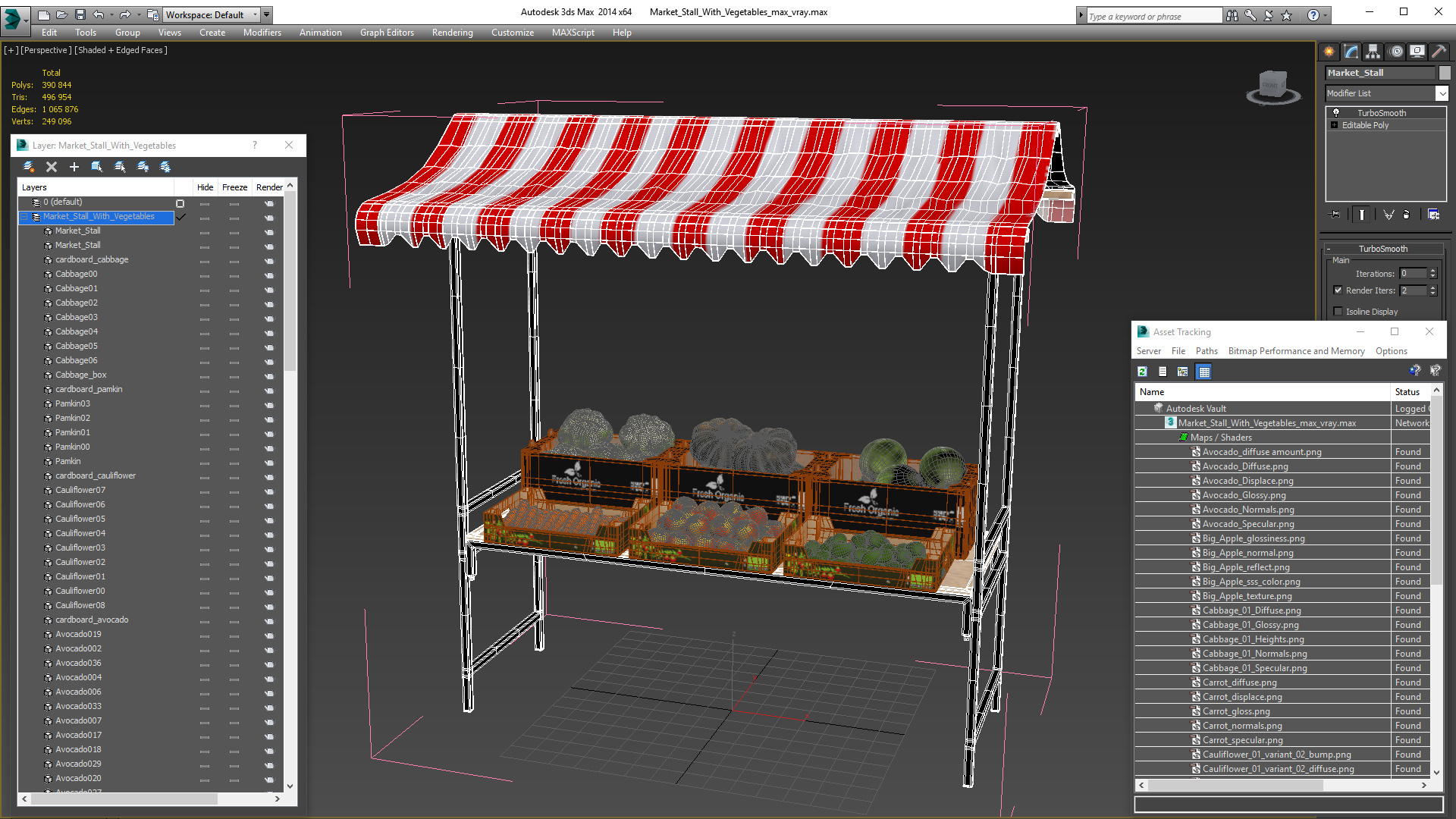 3D Market Stall With Vegetables model