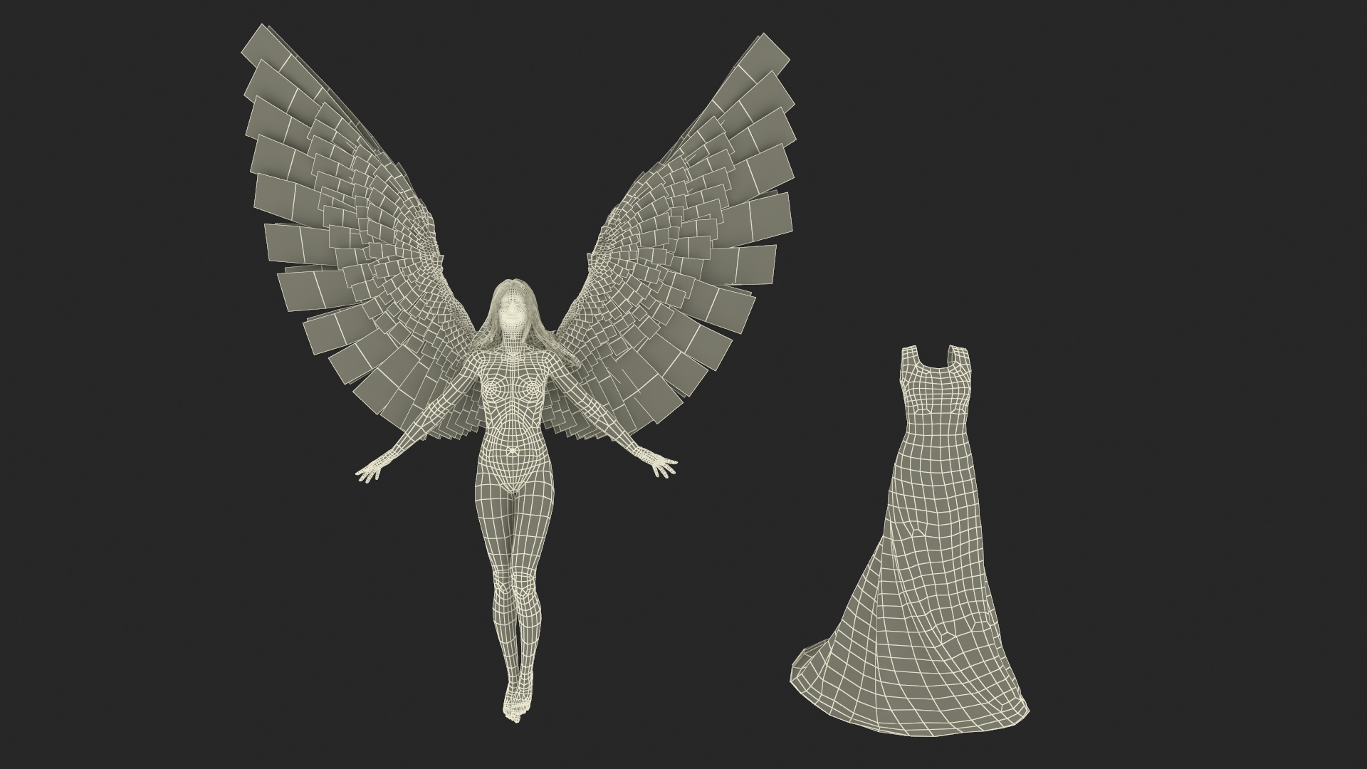 3D Green-Eyed Blonde Angel Woman Rigged