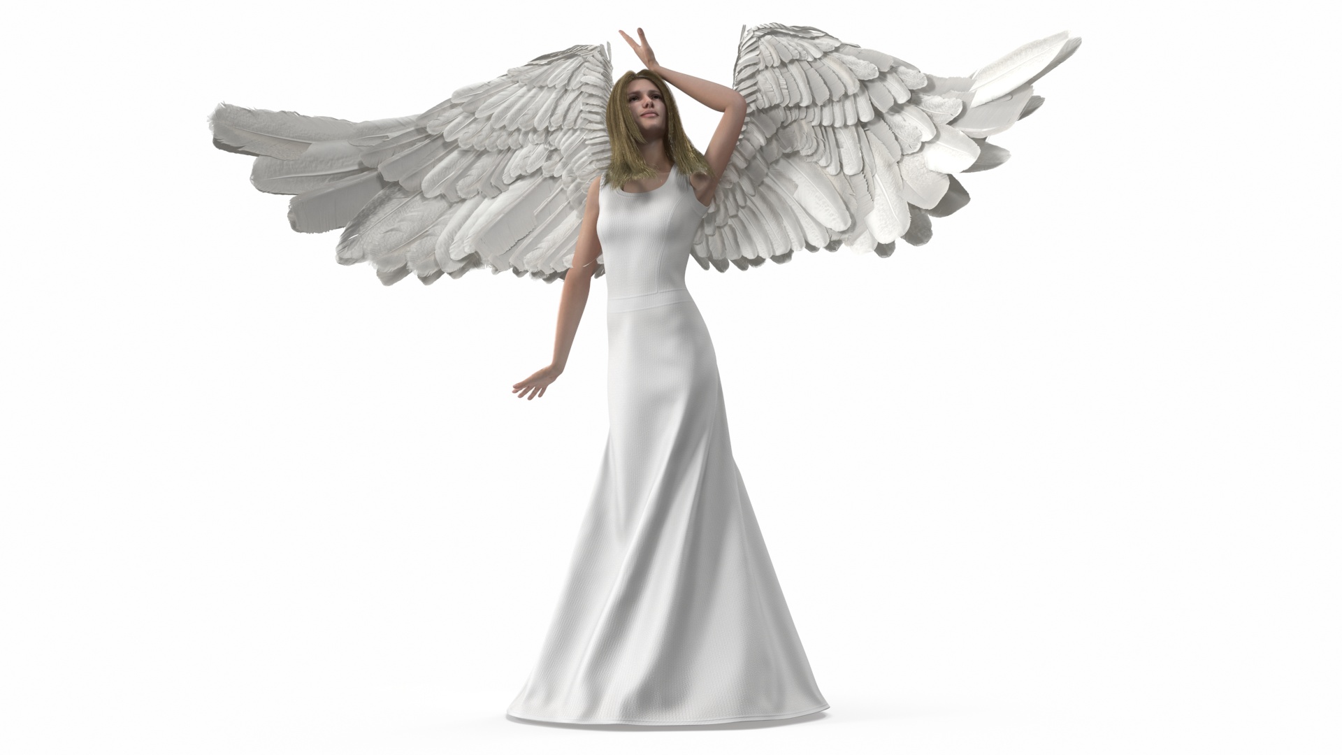 3D Green-Eyed Blonde Angel Woman Rigged