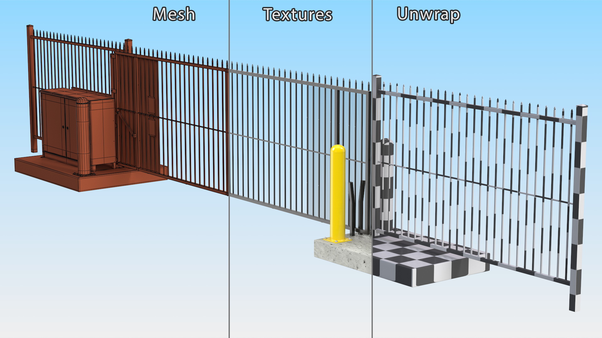 3D Vertical Pivot Gates Black Rigged model