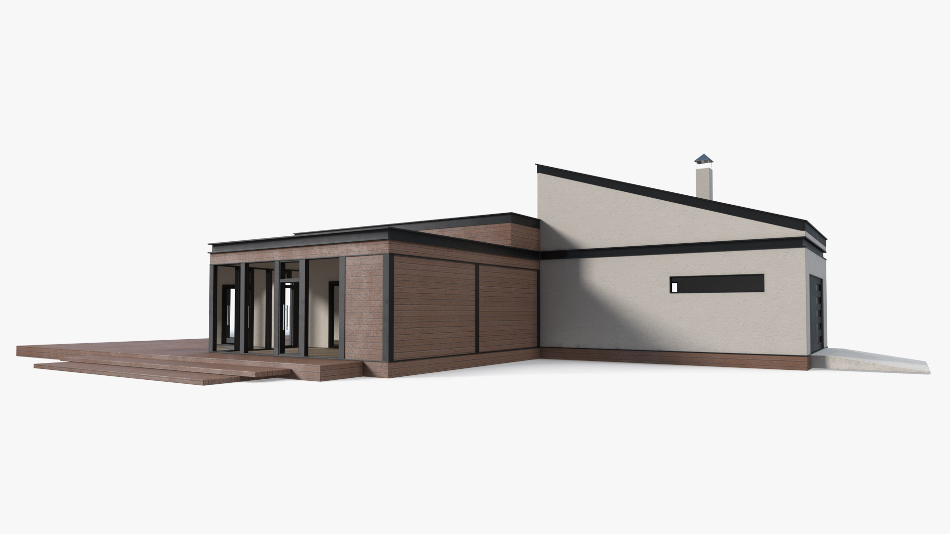 3D Modern Wooden House with Garage