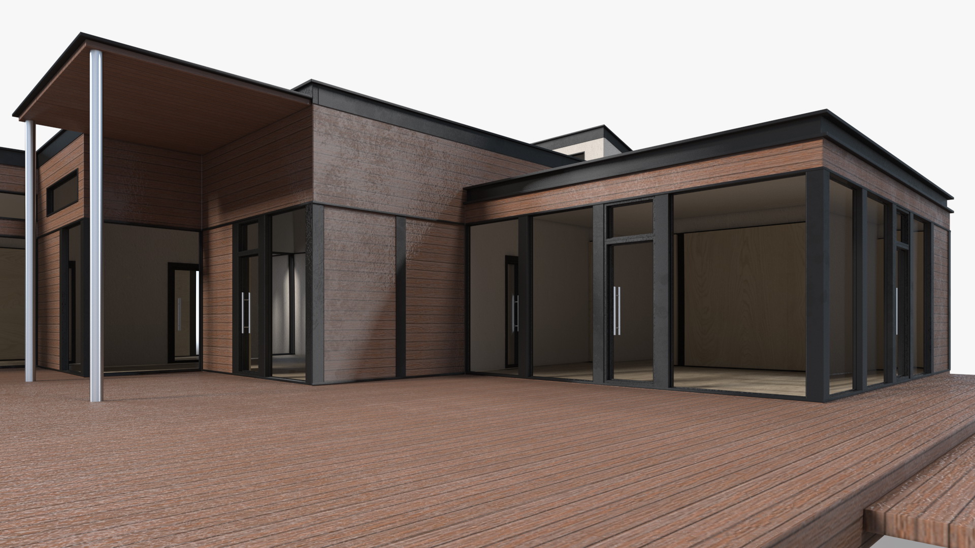 3D Modern Wooden House with Garage