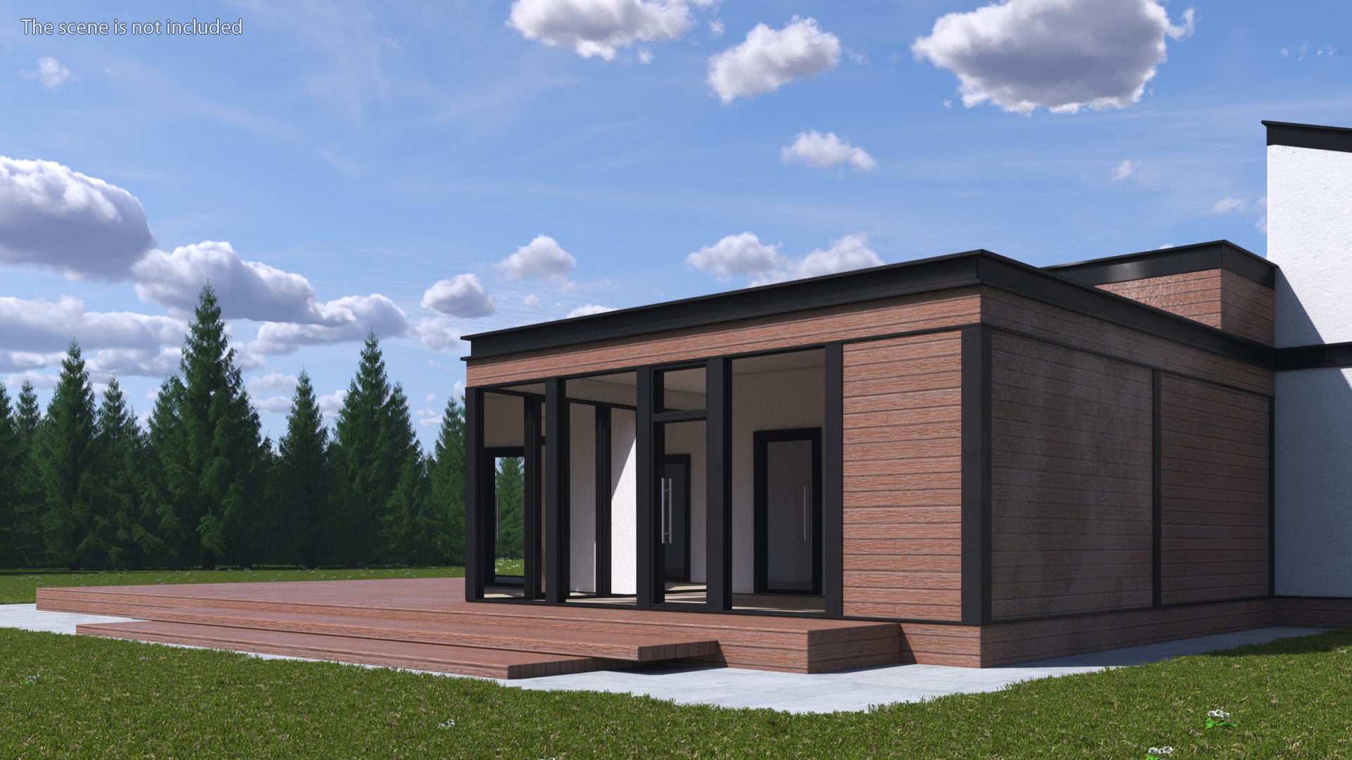 3D Modern Wooden House with Garage