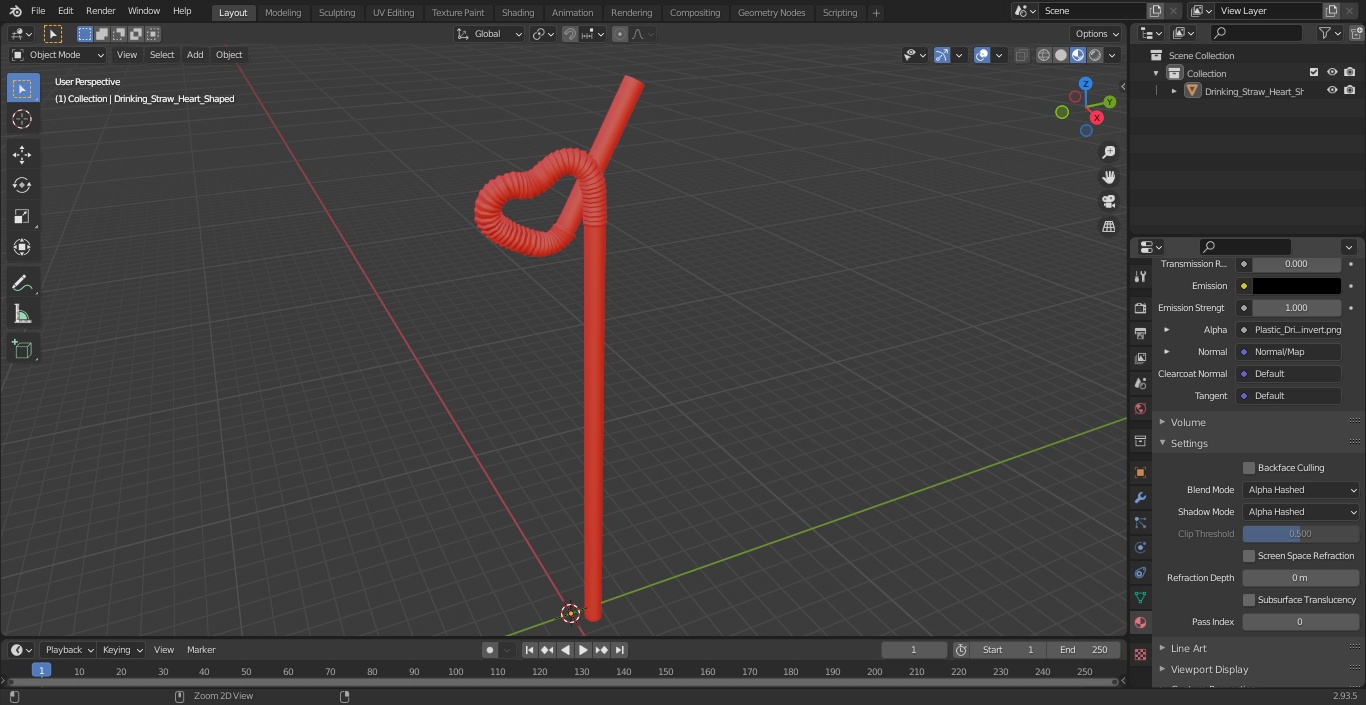 Drinking Straw Heart Shaped 3D