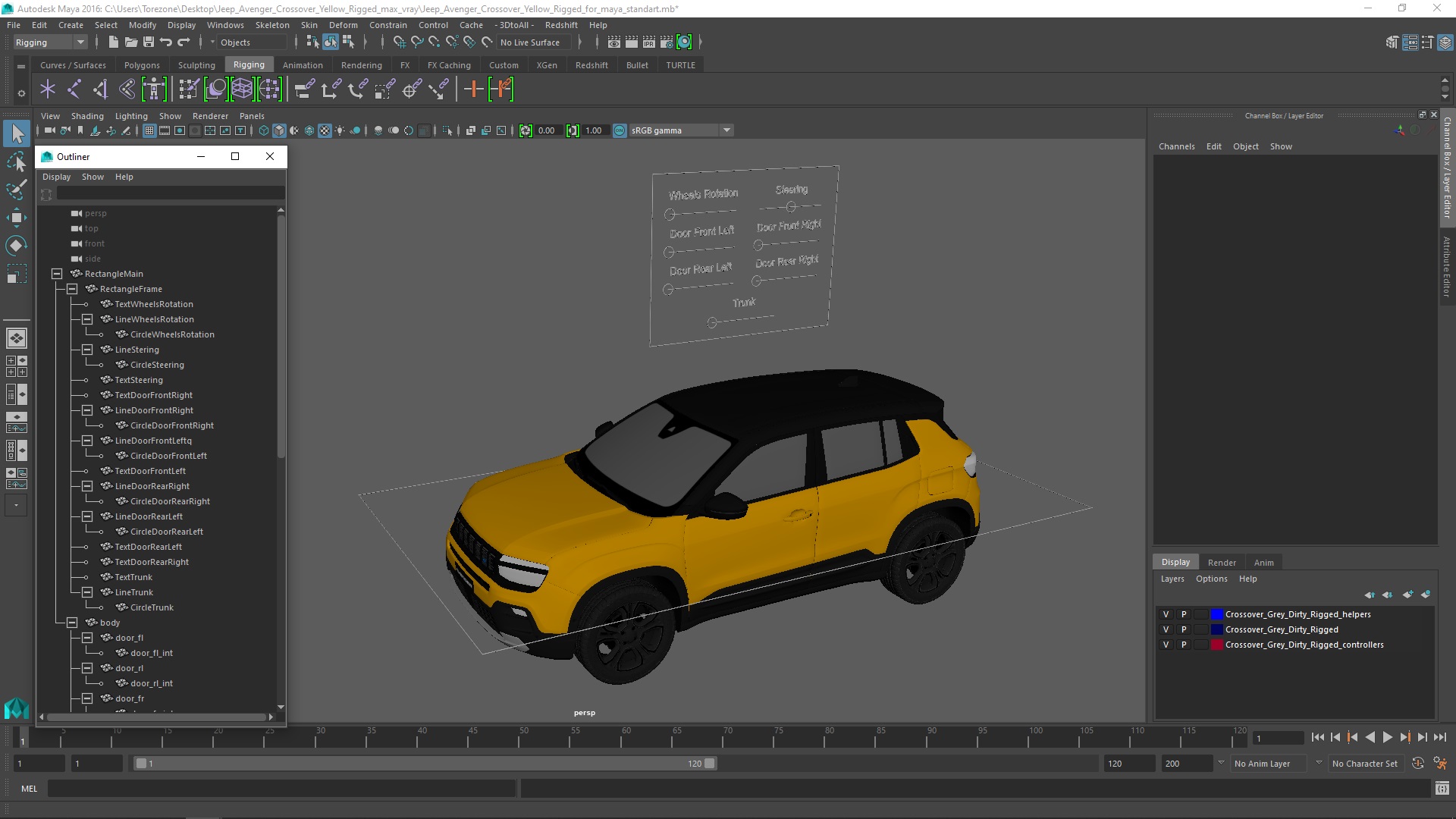 3D model Jeep Avenger Crossover Yellow Rigged for Maya