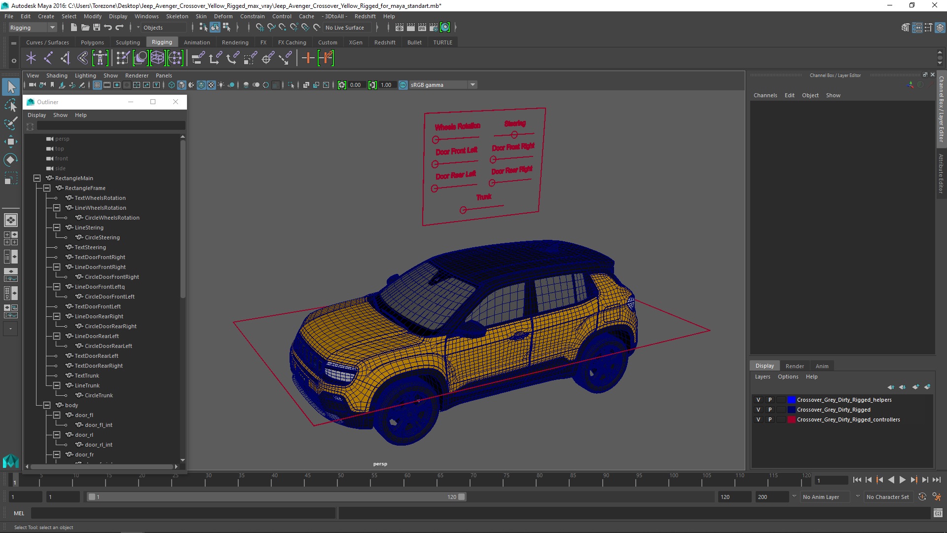 3D model Jeep Avenger Crossover Yellow Rigged for Maya