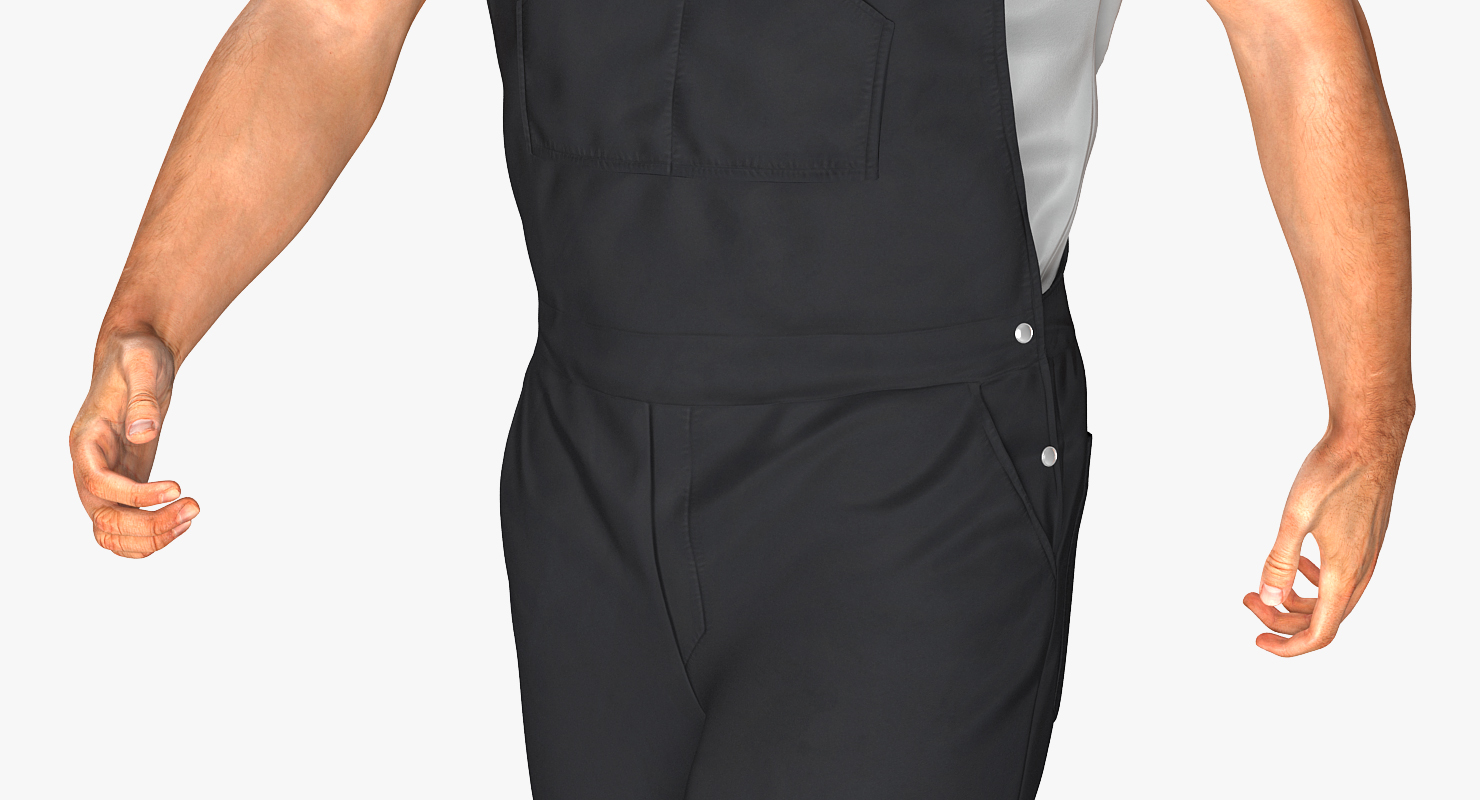 Construction Worker Black Overalls Walking Pose 3D