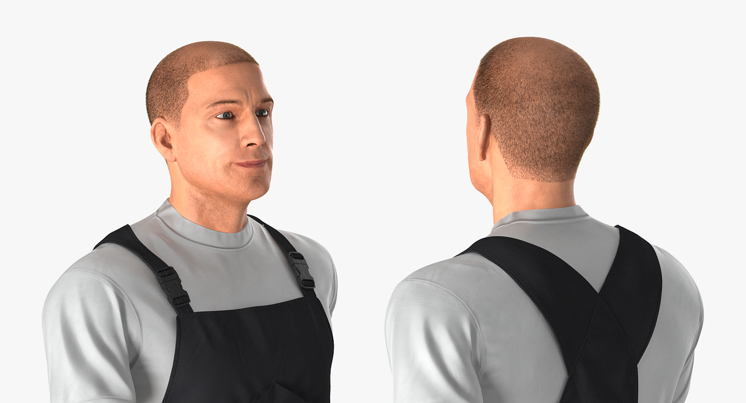 Construction Worker Black Overalls Walking Pose 3D