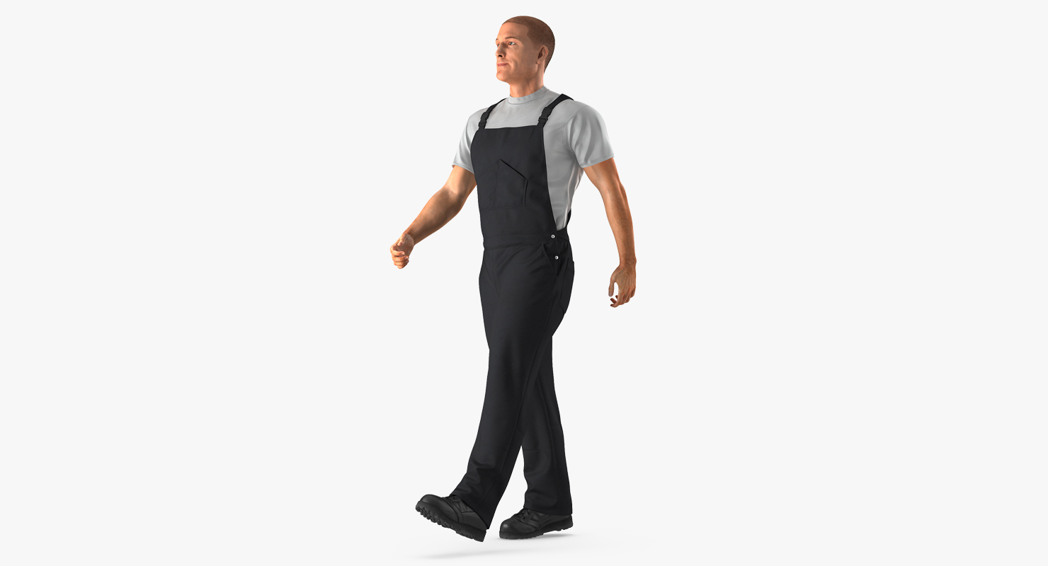 Construction Worker Black Overalls Walking Pose 3D