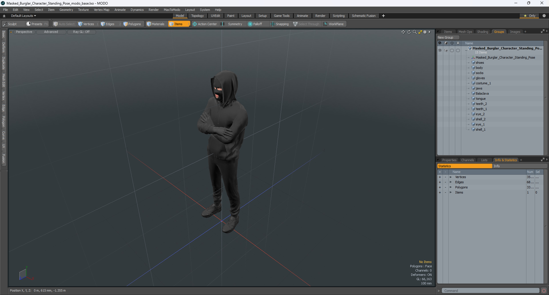 3D Masked Burglar Character Standing Pose model