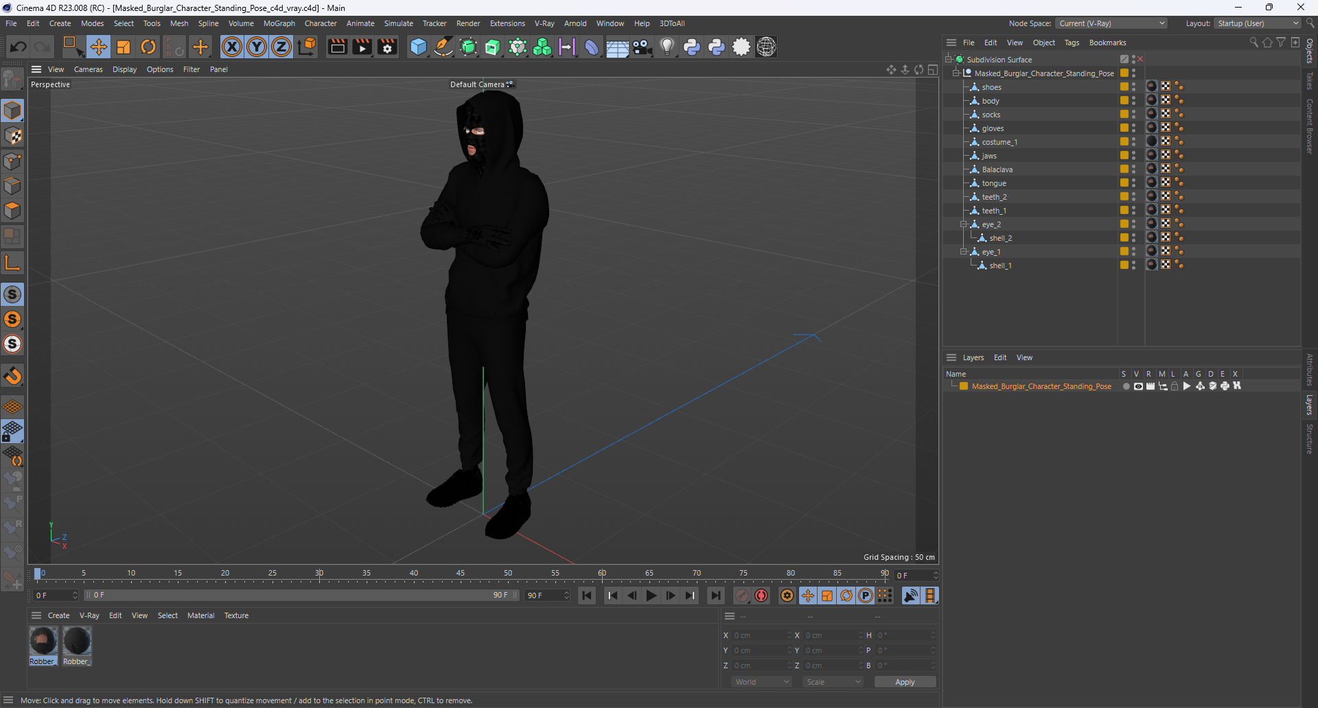 3D Masked Burglar Character Standing Pose model