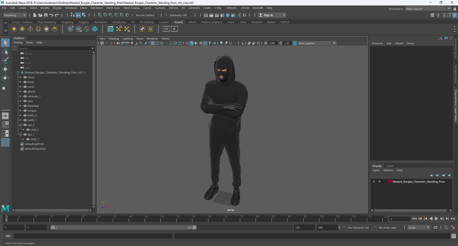 3D Masked Burglar Character Standing Pose model