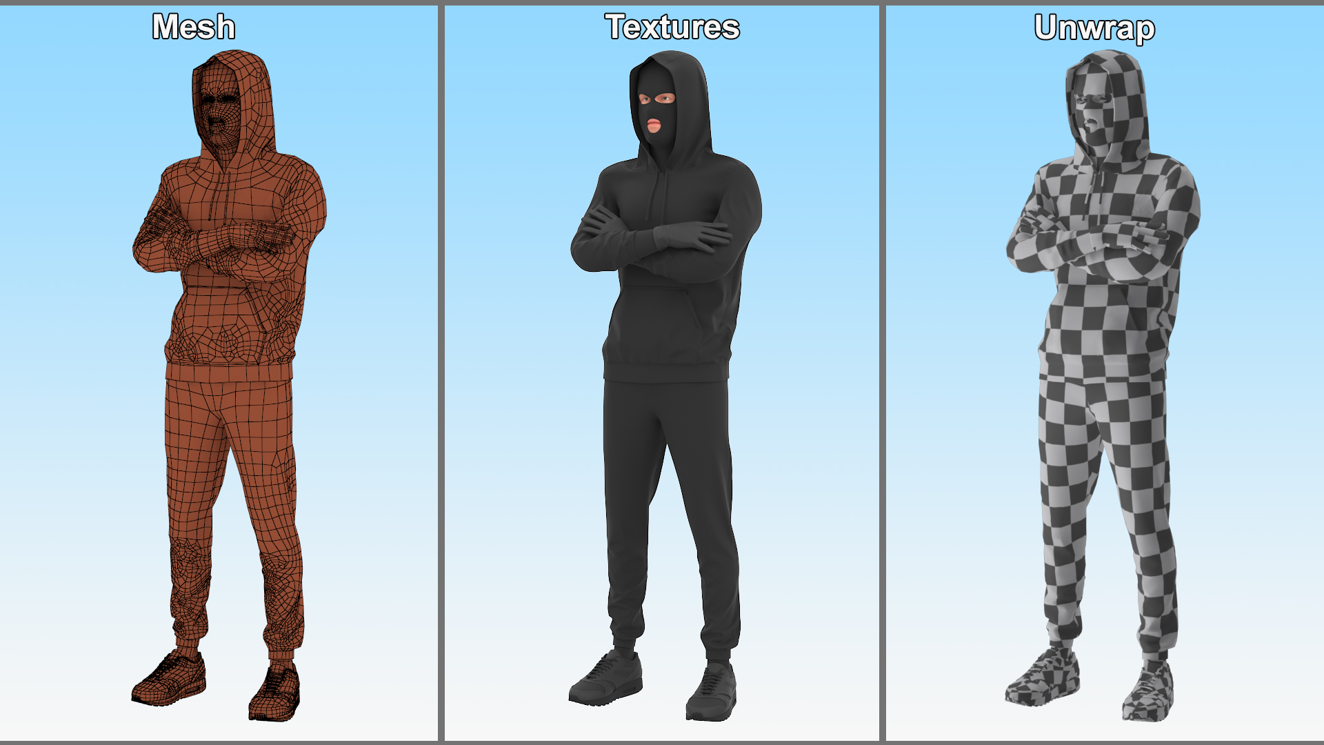 3D Masked Burglar Character Standing Pose model