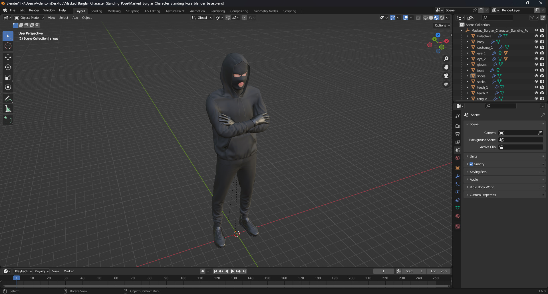 3D Masked Burglar Character Standing Pose model