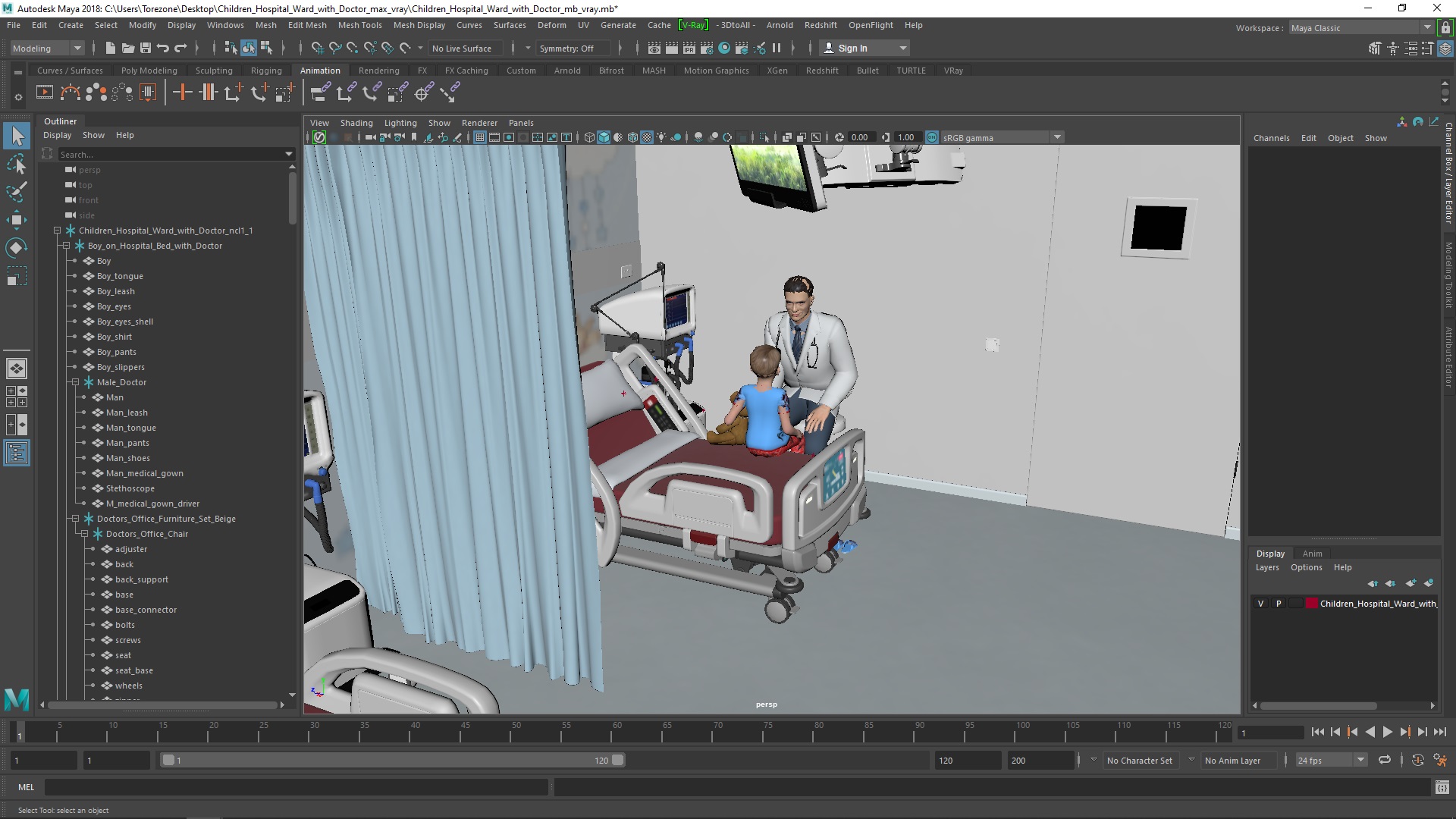 Children Hospital Ward with Doctor 3D model