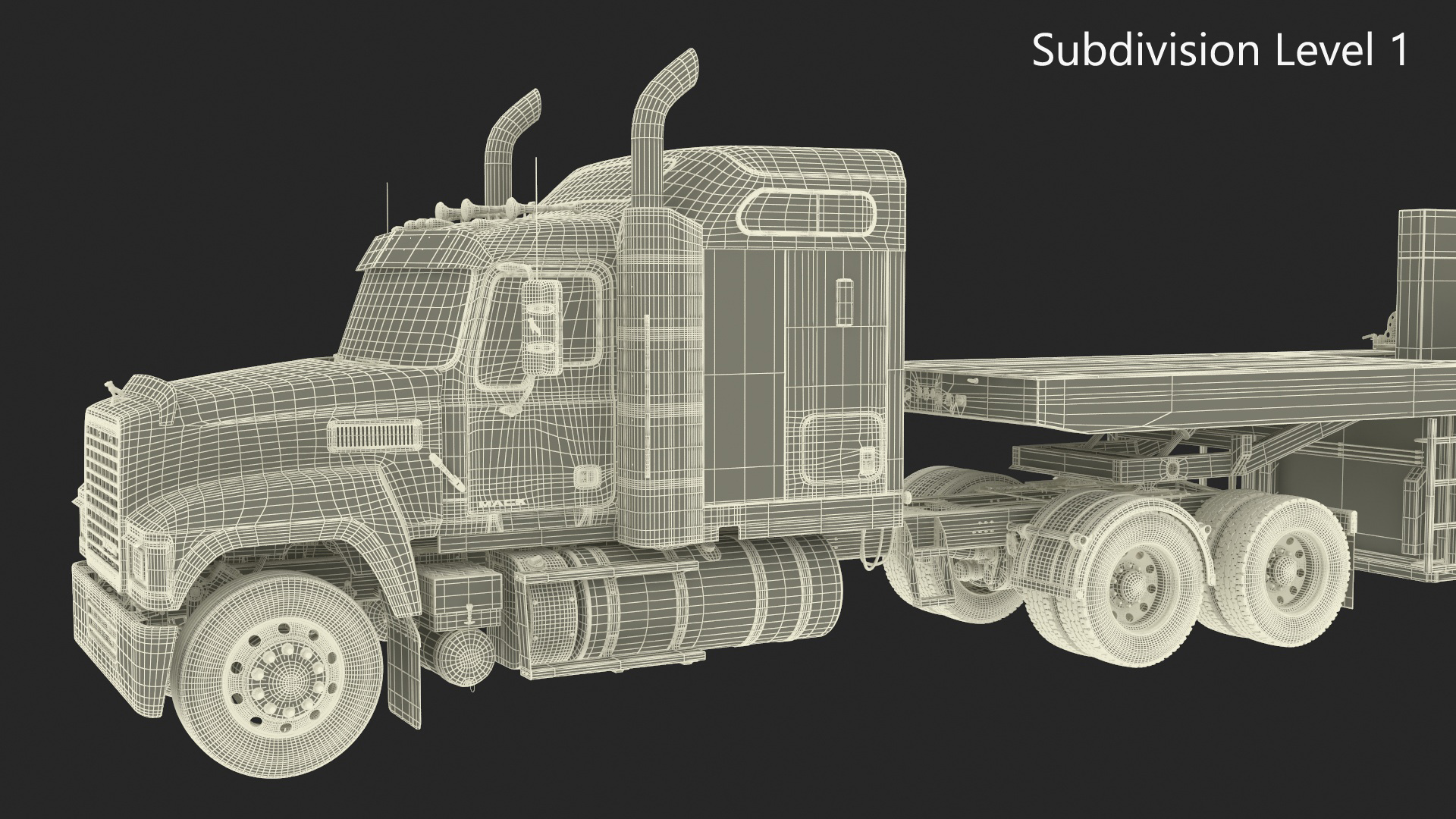 3D model Mack CHU613 Truck with Semi Trailer with Concrete Panel