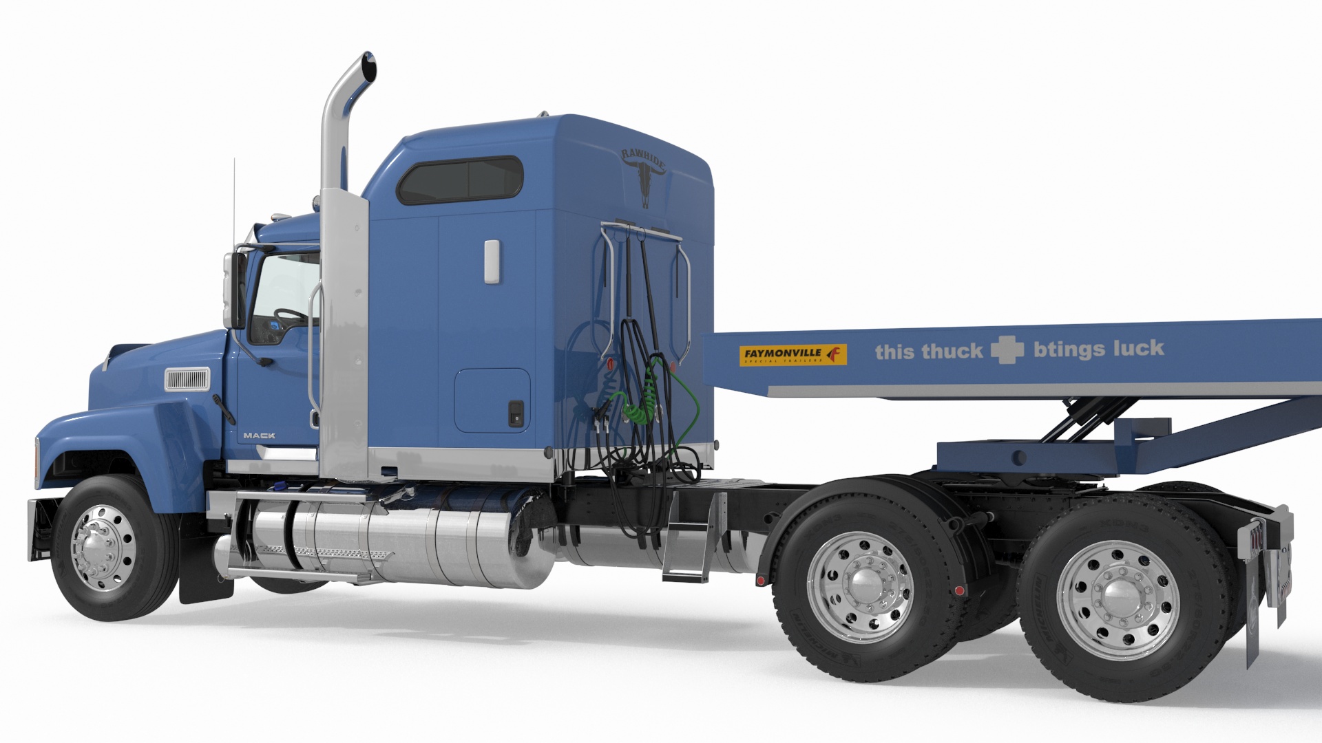 3D model Mack CHU613 Truck with Semi Trailer with Concrete Panel