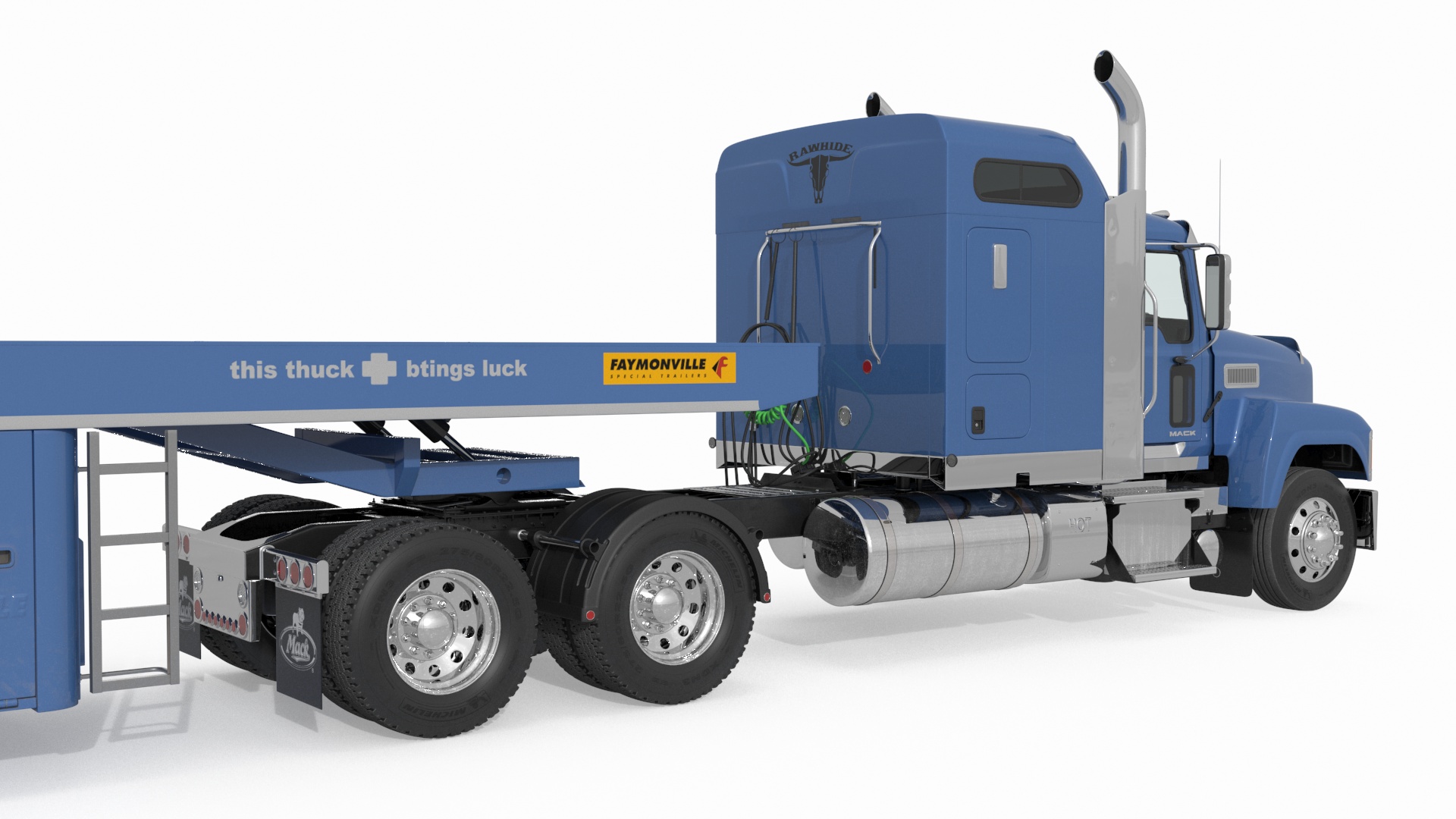 3D model Mack CHU613 Truck with Semi Trailer with Concrete Panel