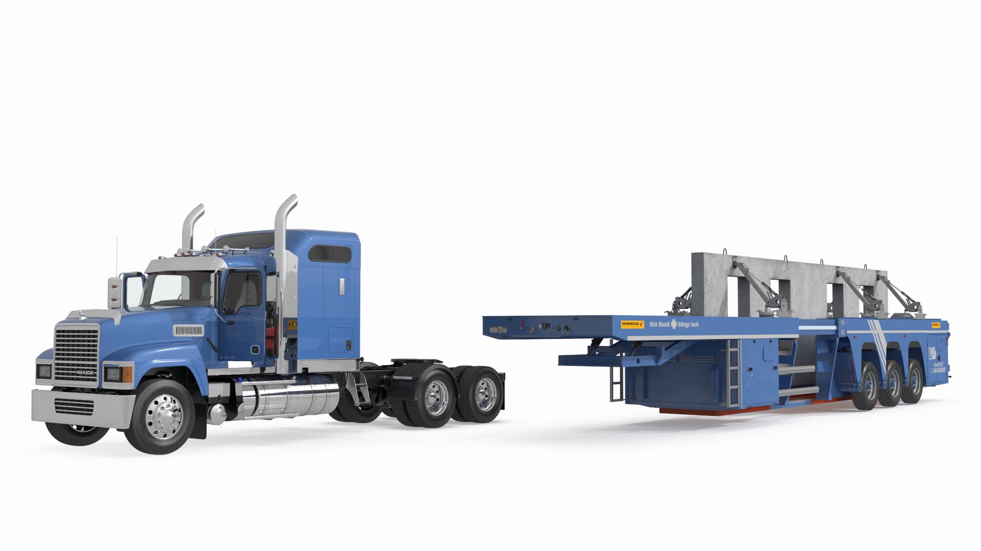 3D model Mack CHU613 Truck with Semi Trailer with Concrete Panel